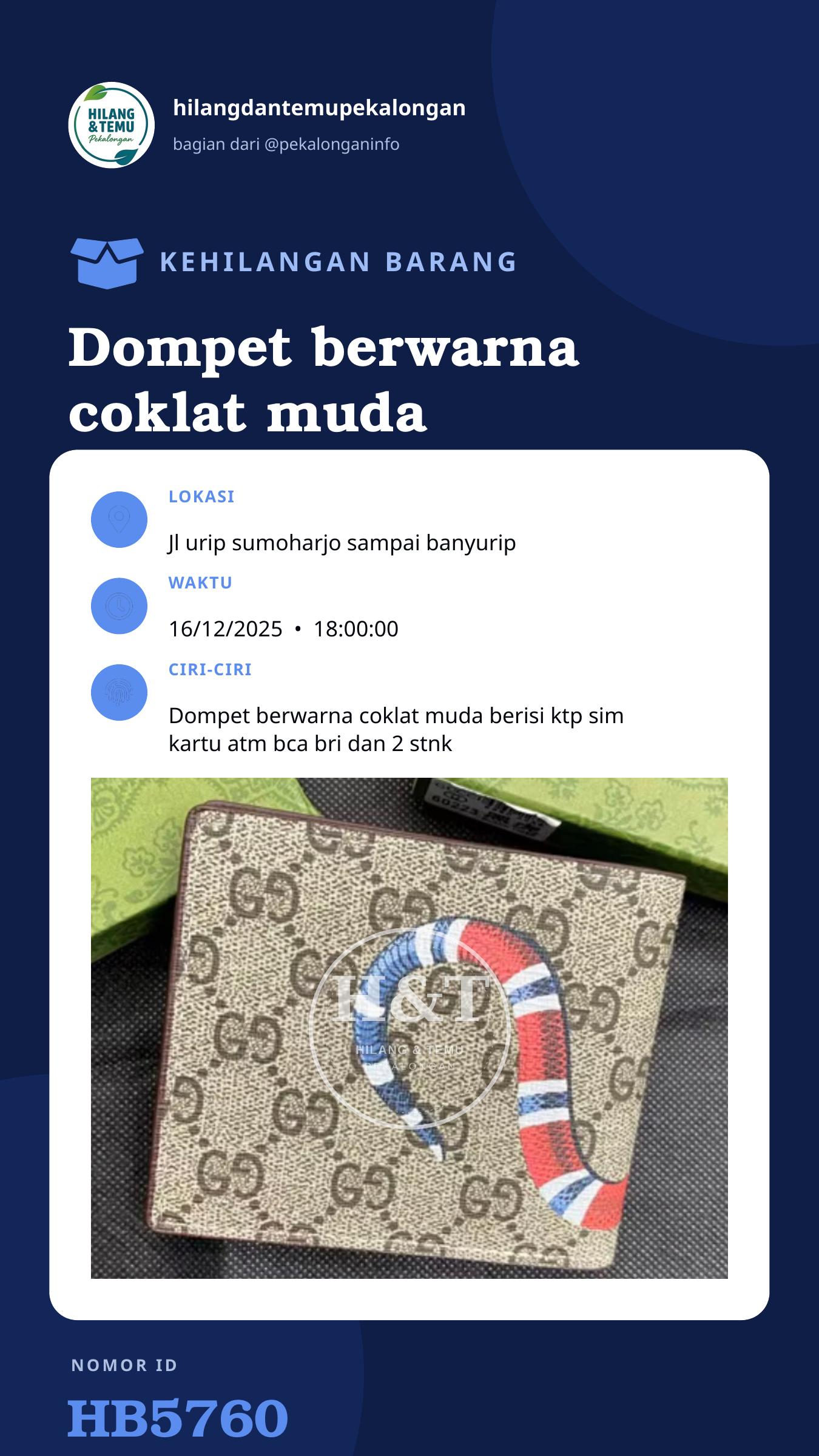 Story 9:16 laporan Dompet berwarna coklat muda