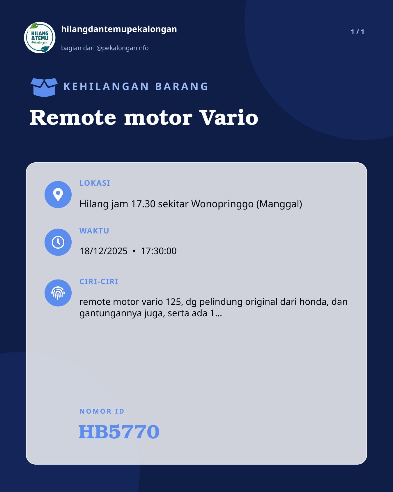 Slide laporan Remote motor Vario (HB5770)