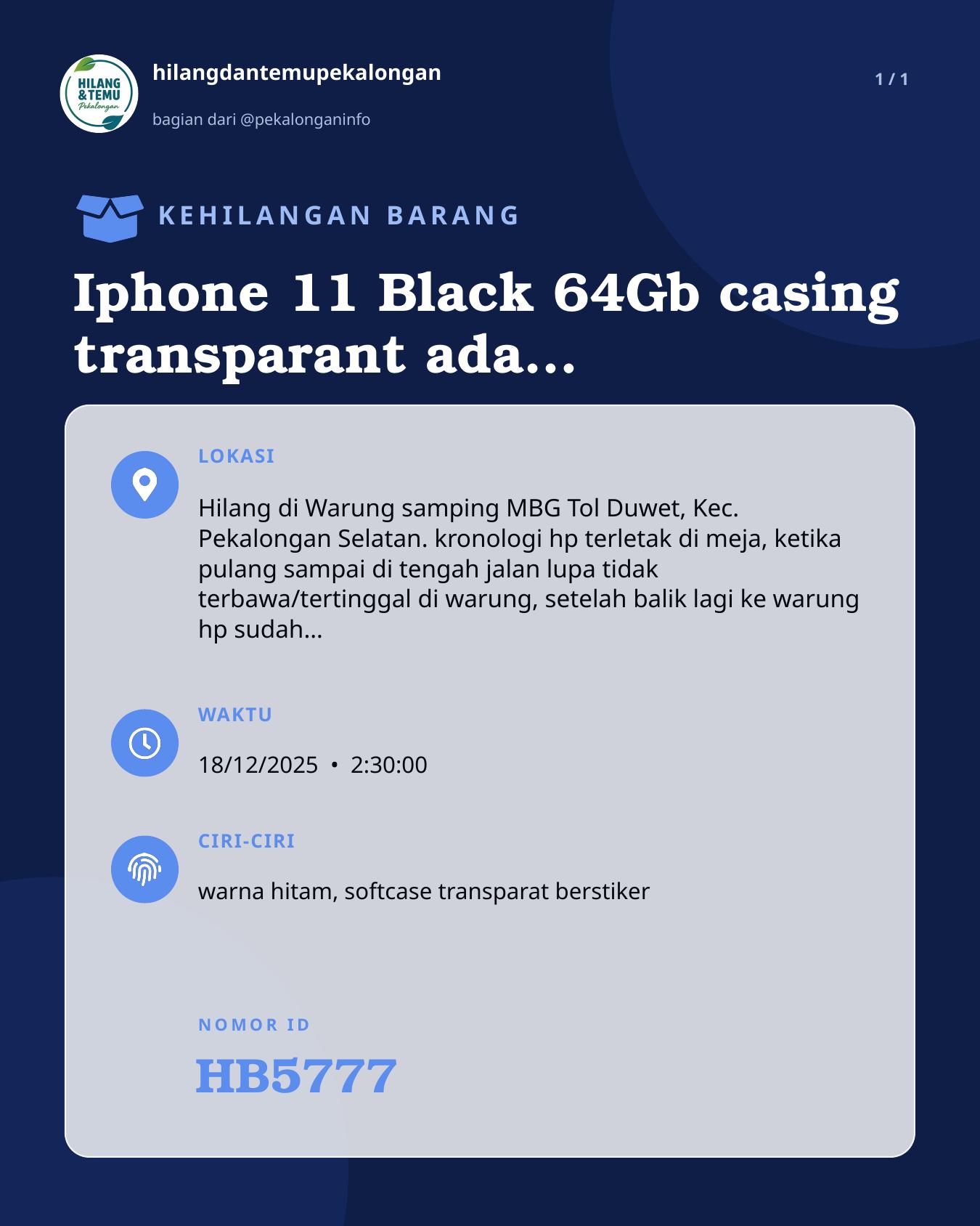Slide laporan Iphone 11 Black 64Gb casing transparant ada stiker (HB5777)