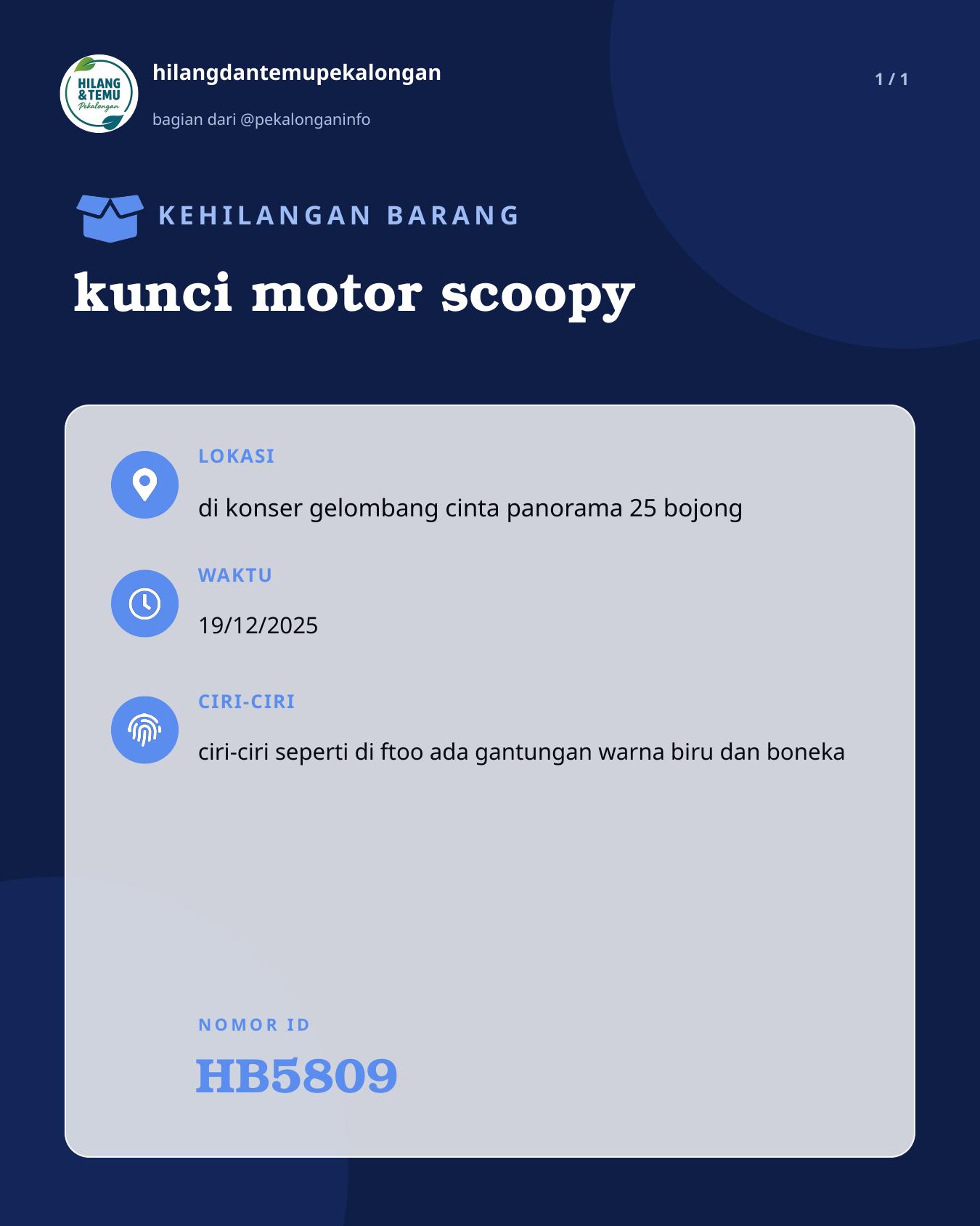 Slide laporan kunci motor scoopy (HB5809)