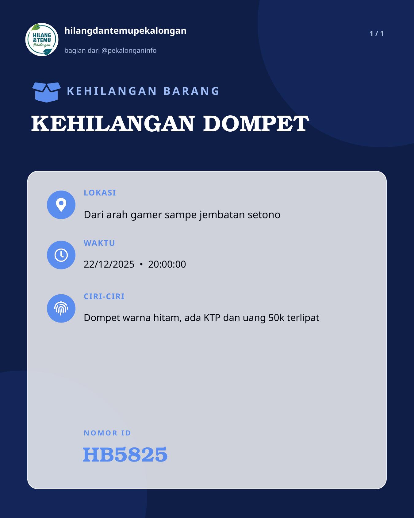 Slide laporan KEHILANGAN DOMPET (HB5825)