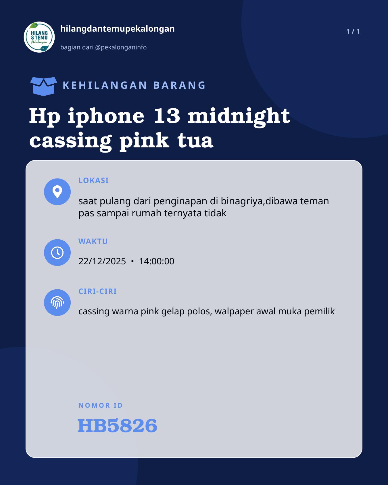 Slide laporan Hp iphone 13 midnight cassing pink tua (HB5826)