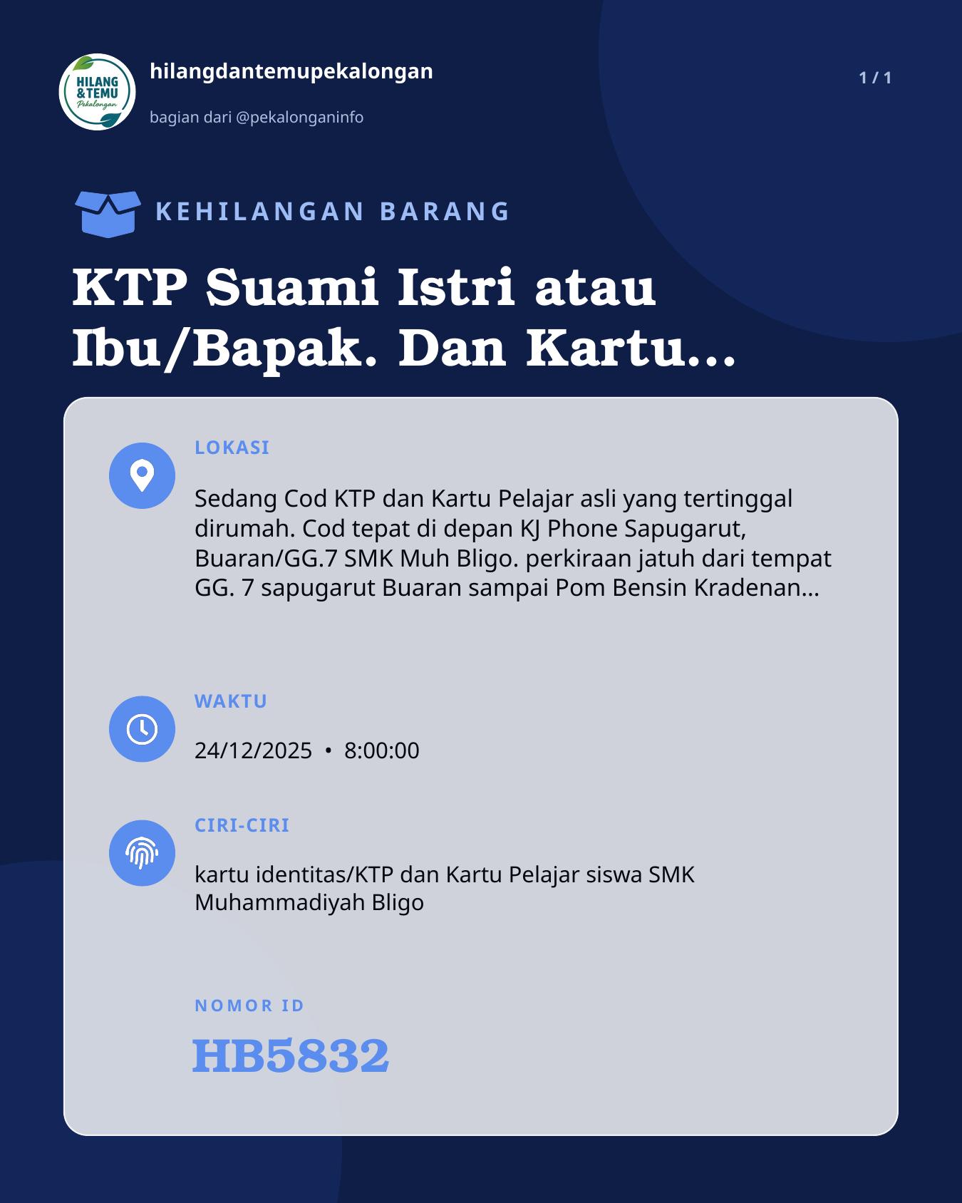 Slide laporan KTP Suami Istri atau Ibu/Bapak. Dan Kartu Pelajar SMK Muhammadiyah Bligo (HB5832)