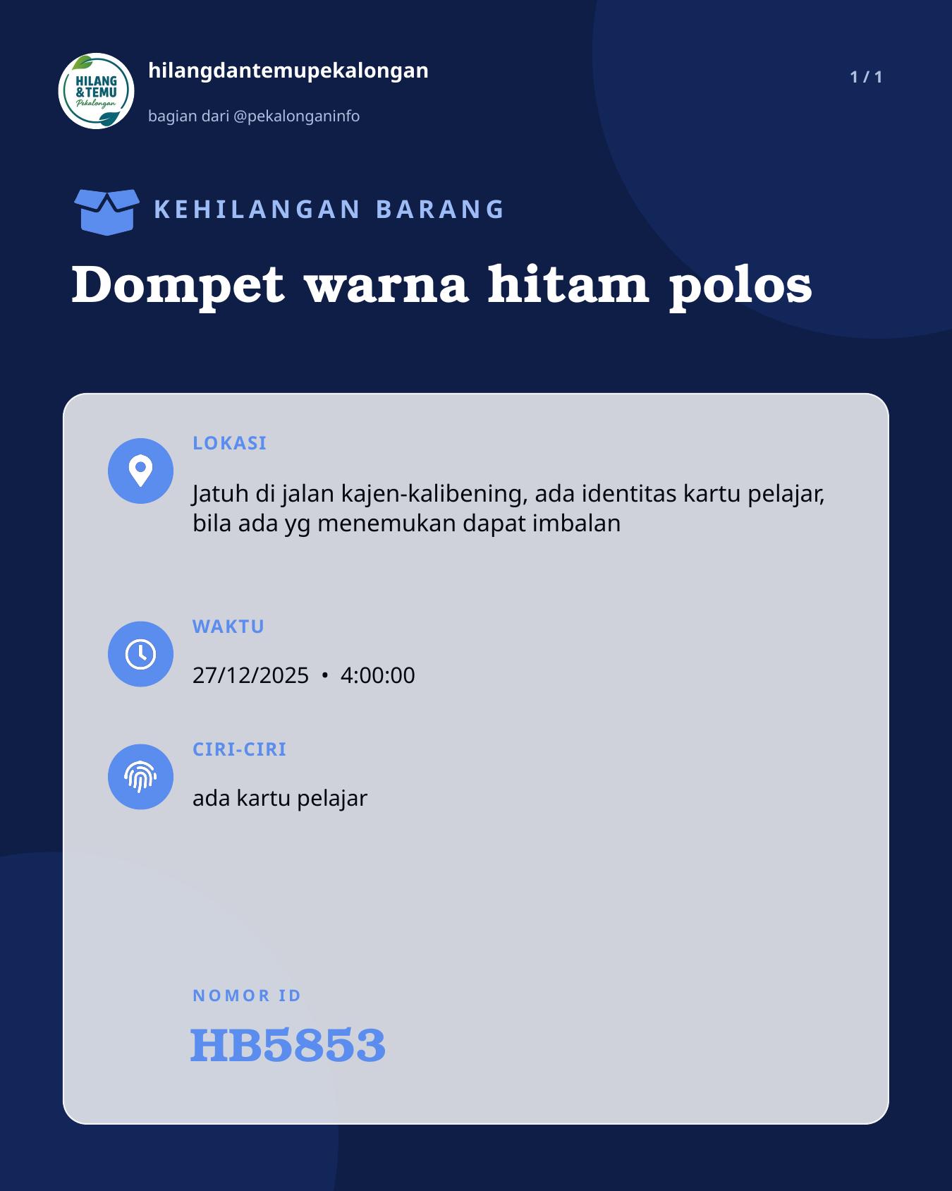 Slide laporan Dompet warna hitam polos (HB5853)