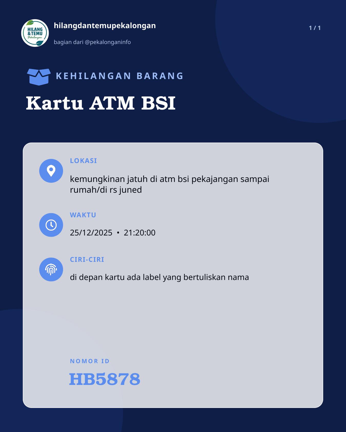Slide laporan Kartu ATM BSI (HB5878)