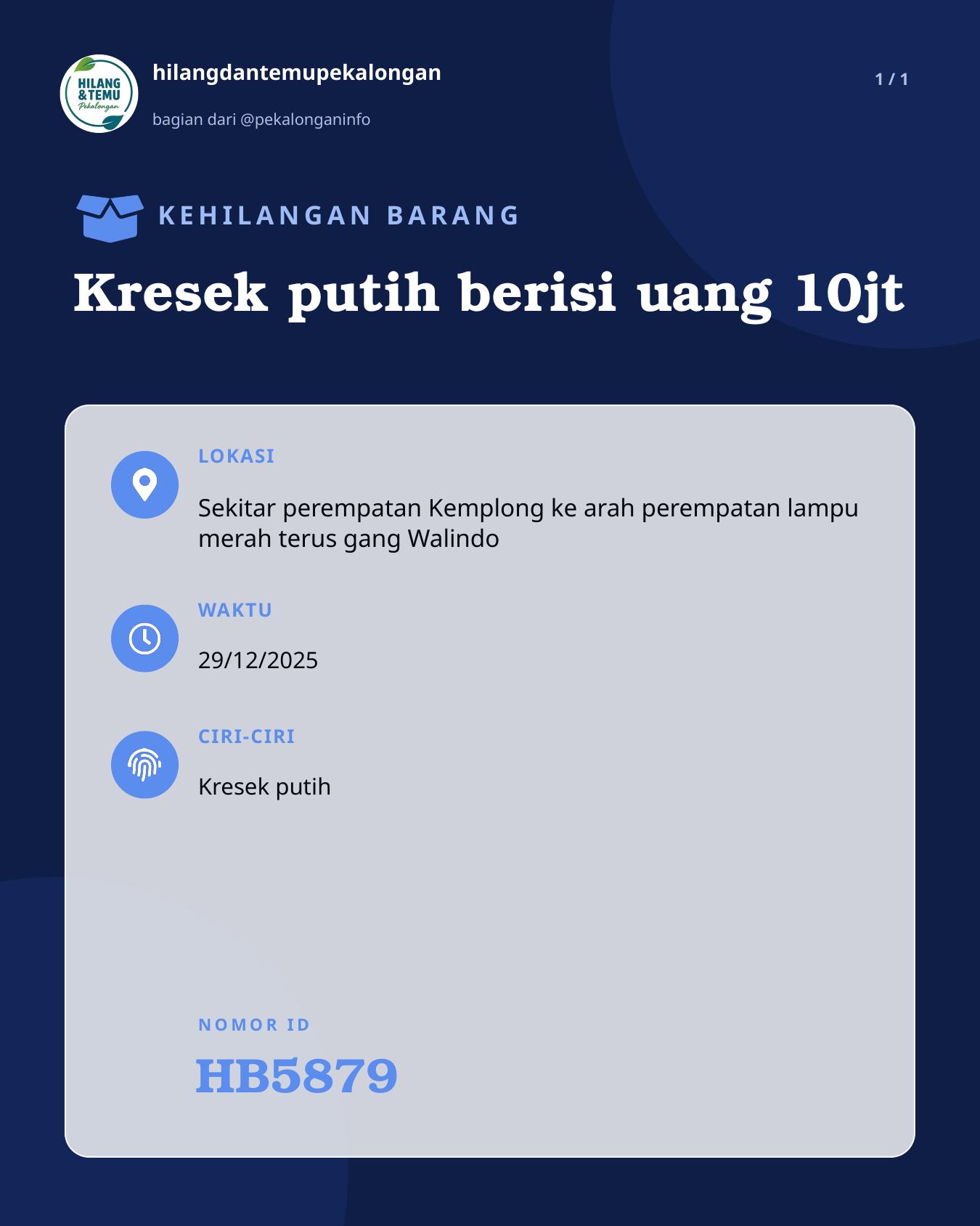 Slide laporan Kresek putih berisi uang 10jt (HB5879)