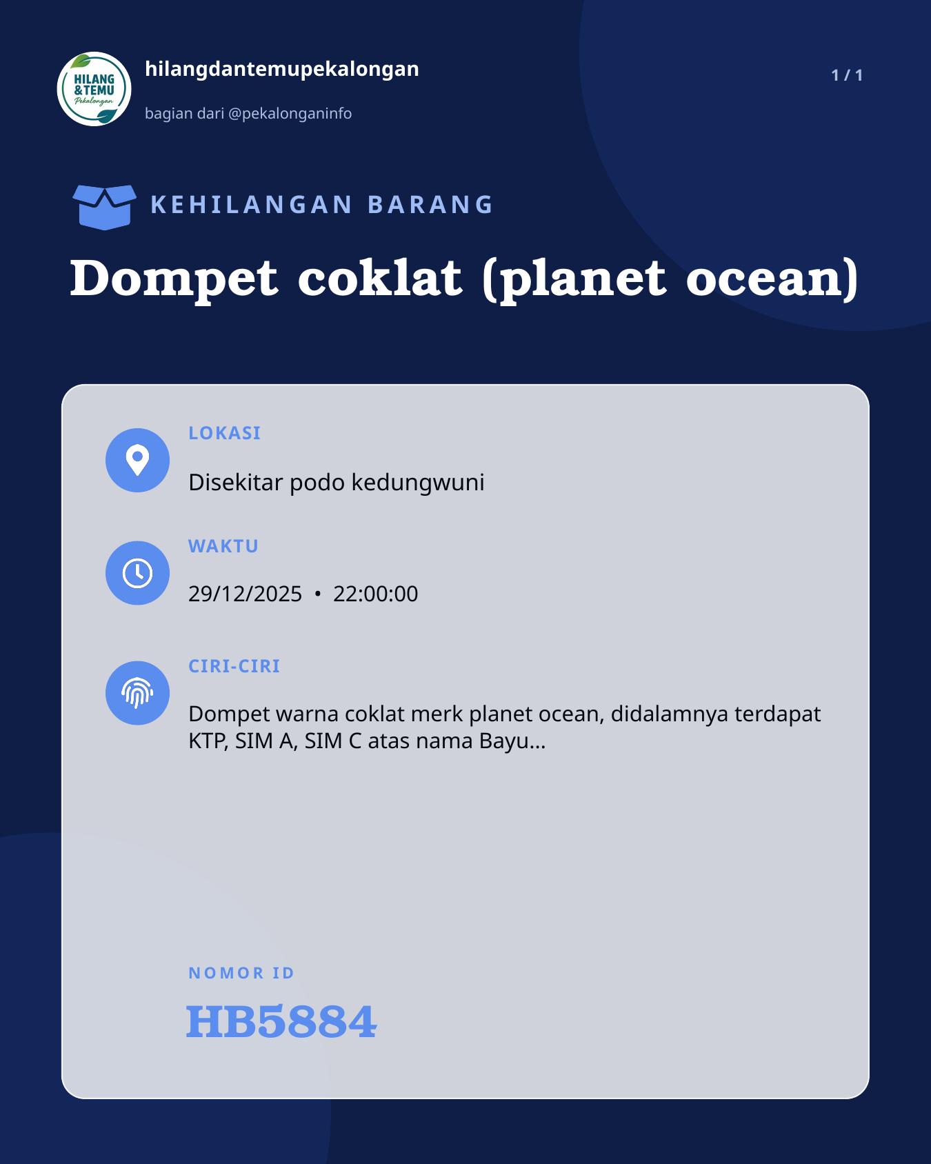 Slide laporan Dompet coklat (planet ocean) (HB5884)