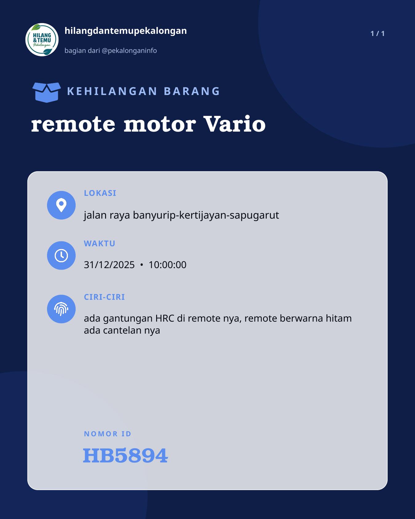 Slide laporan remote motor Vario (HB5894)