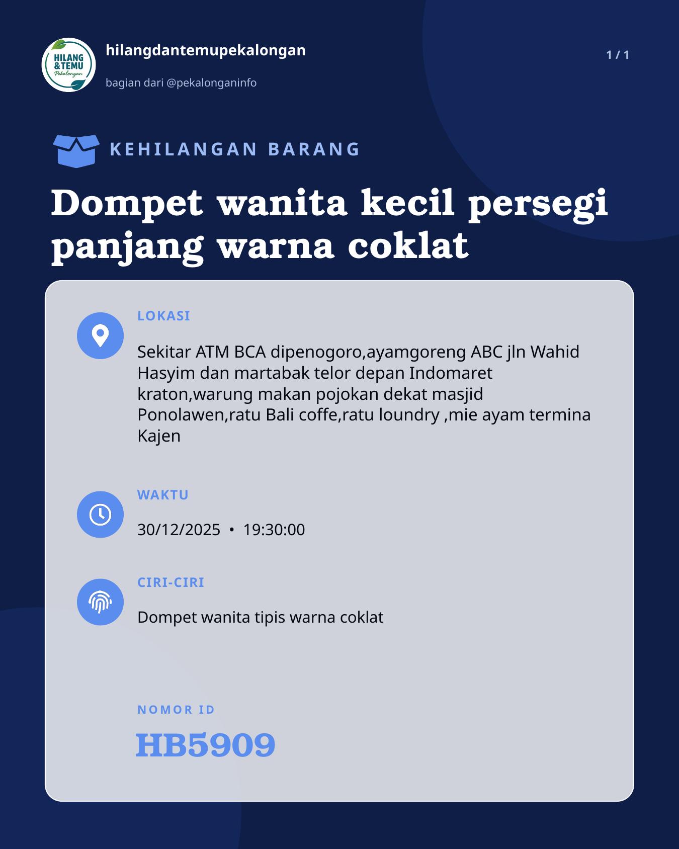 Slide laporan Dompet wanita kecil persegi panjang warna coklat (HB5909)