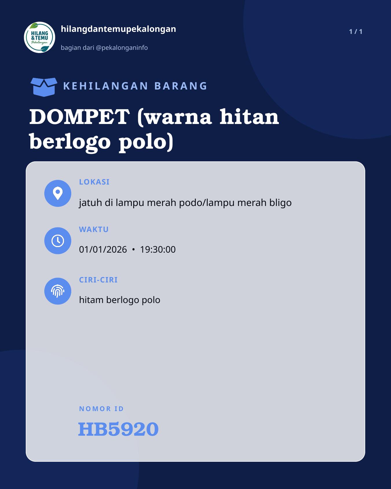 Slide laporan DOMPET (warna hitan berlogo polo) (HB5920)