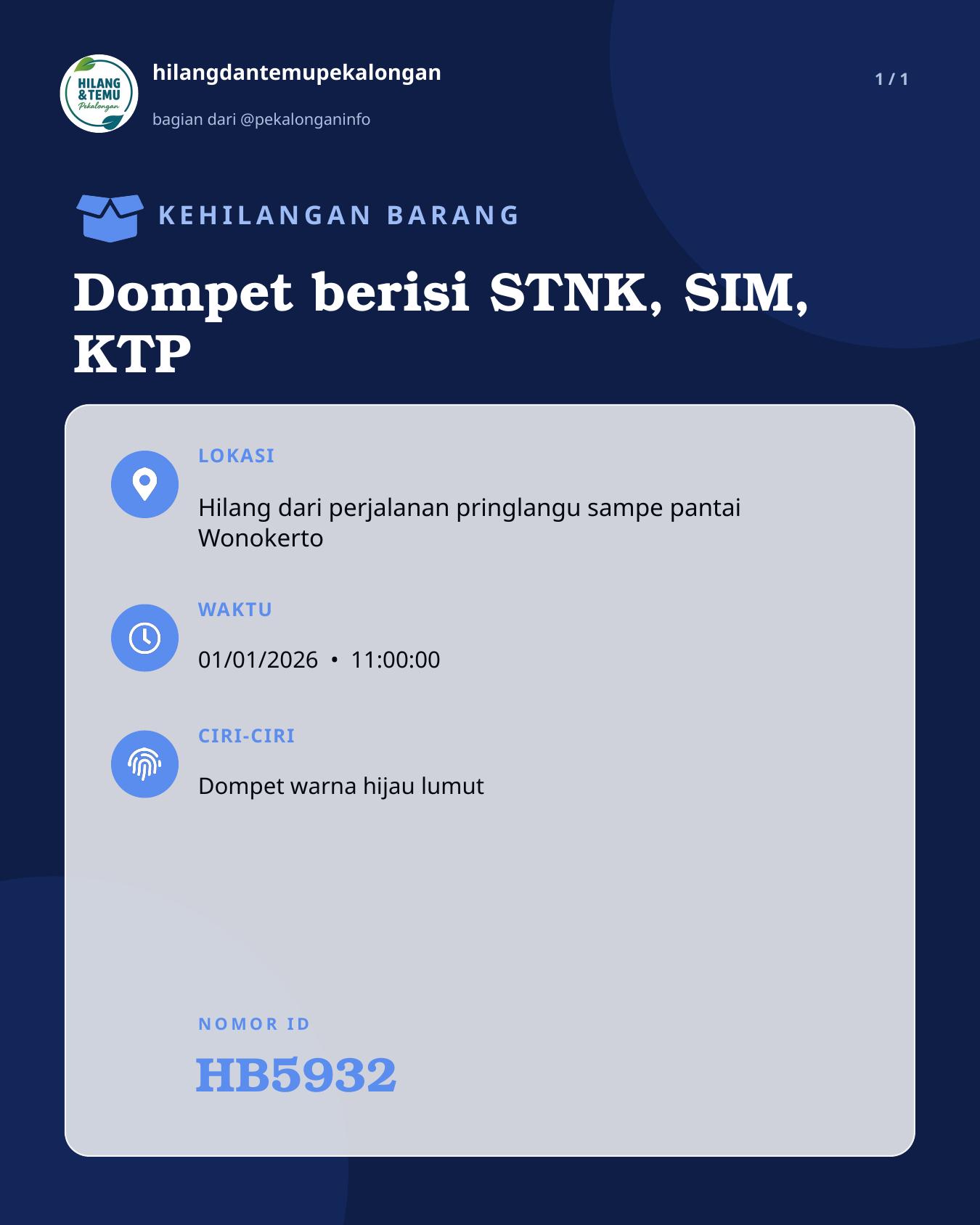Slide laporan Dompet berisi STNK, SIM, KTP (HB5932)