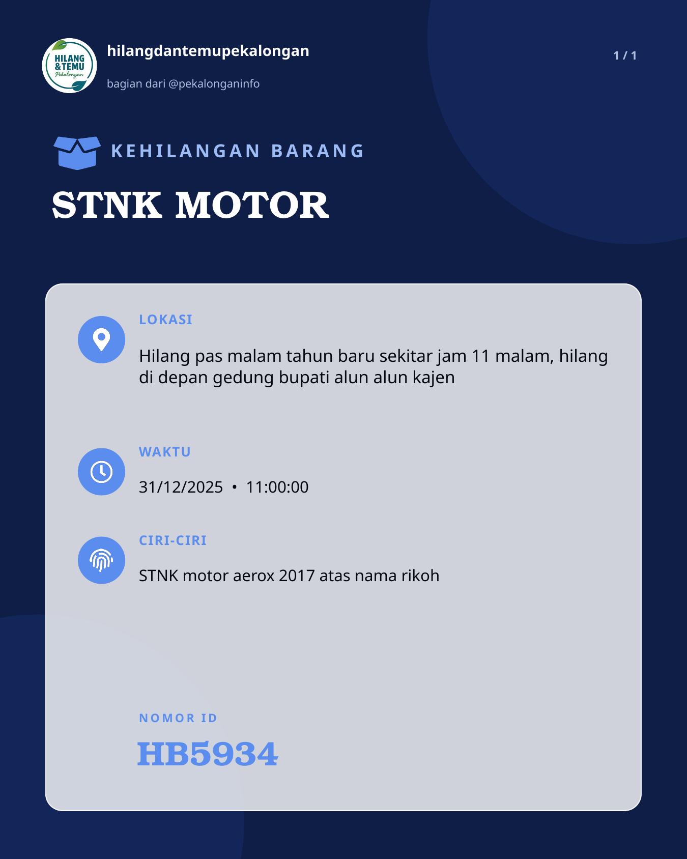 Slide laporan STNK MOTOR (HB5934)