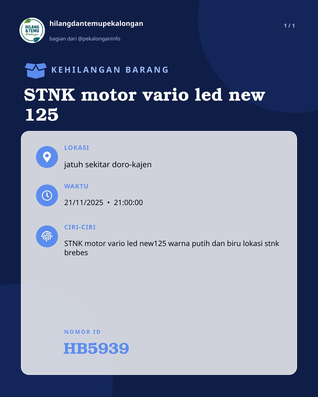 Slide laporan STNK motor vario led new 125 (HB5939)