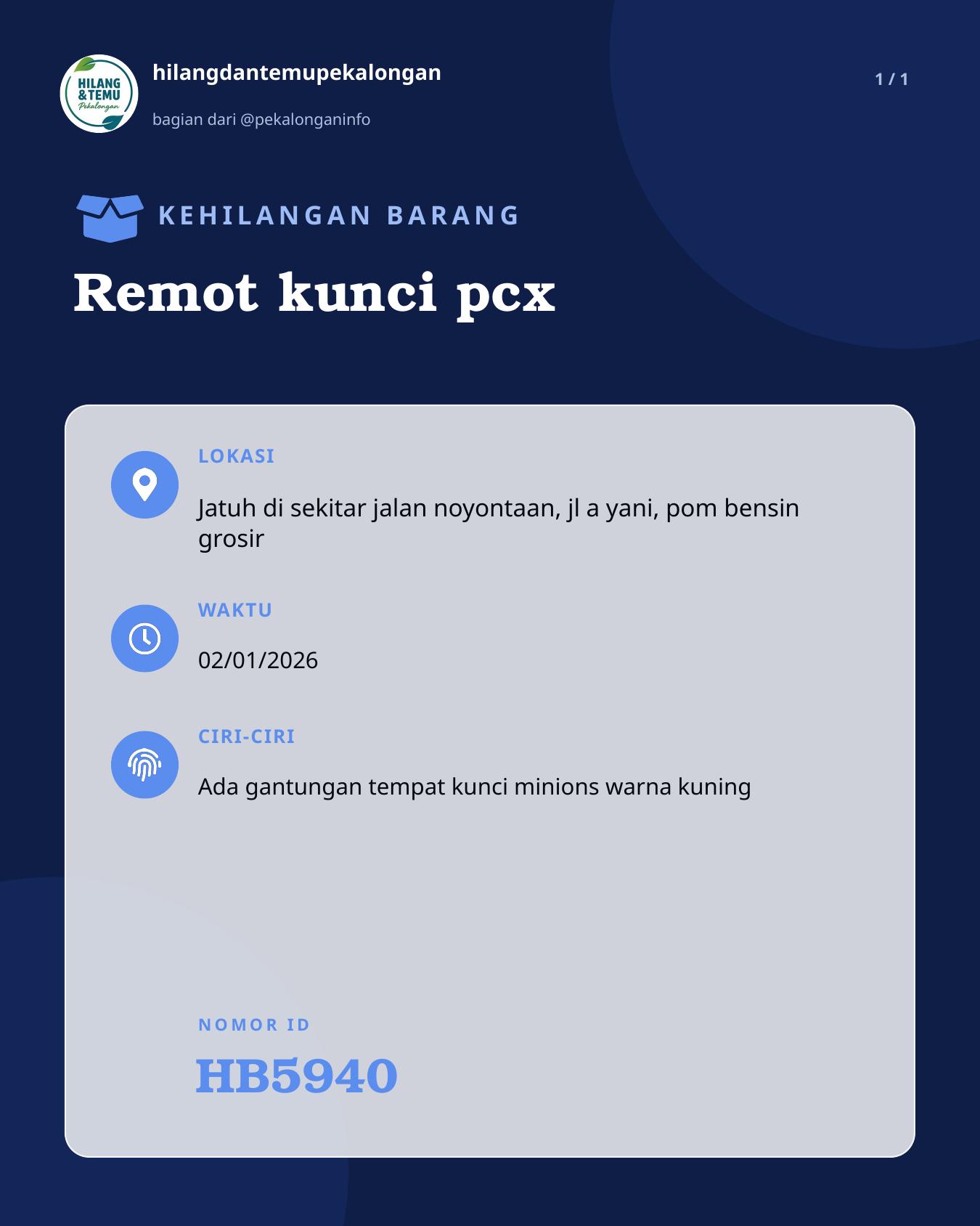Slide laporan Remot kunci pcx (HB5940)