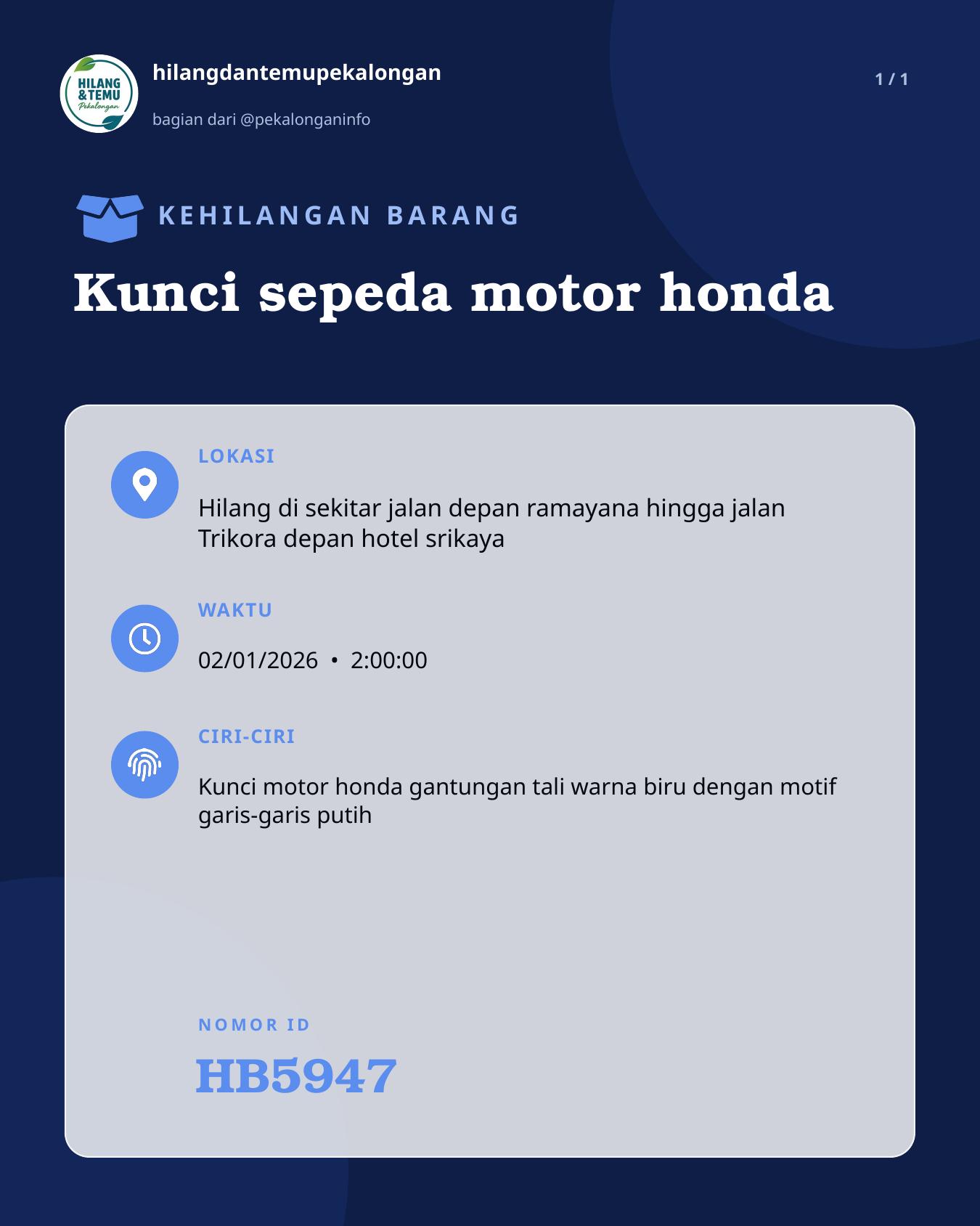 Slide laporan Kunci sepeda motor honda (HB5947)