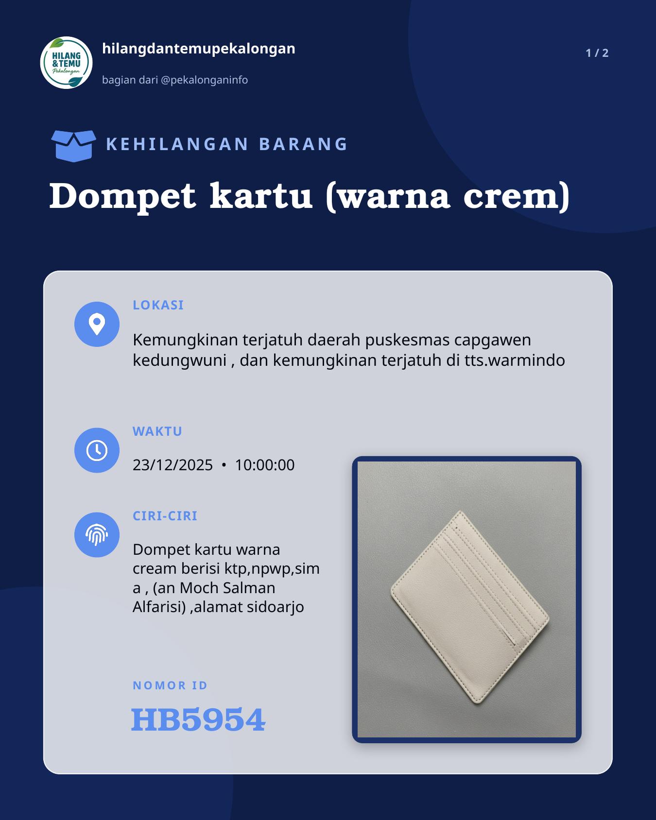 Slide 1 laporan Dompet kartu (warna crem)