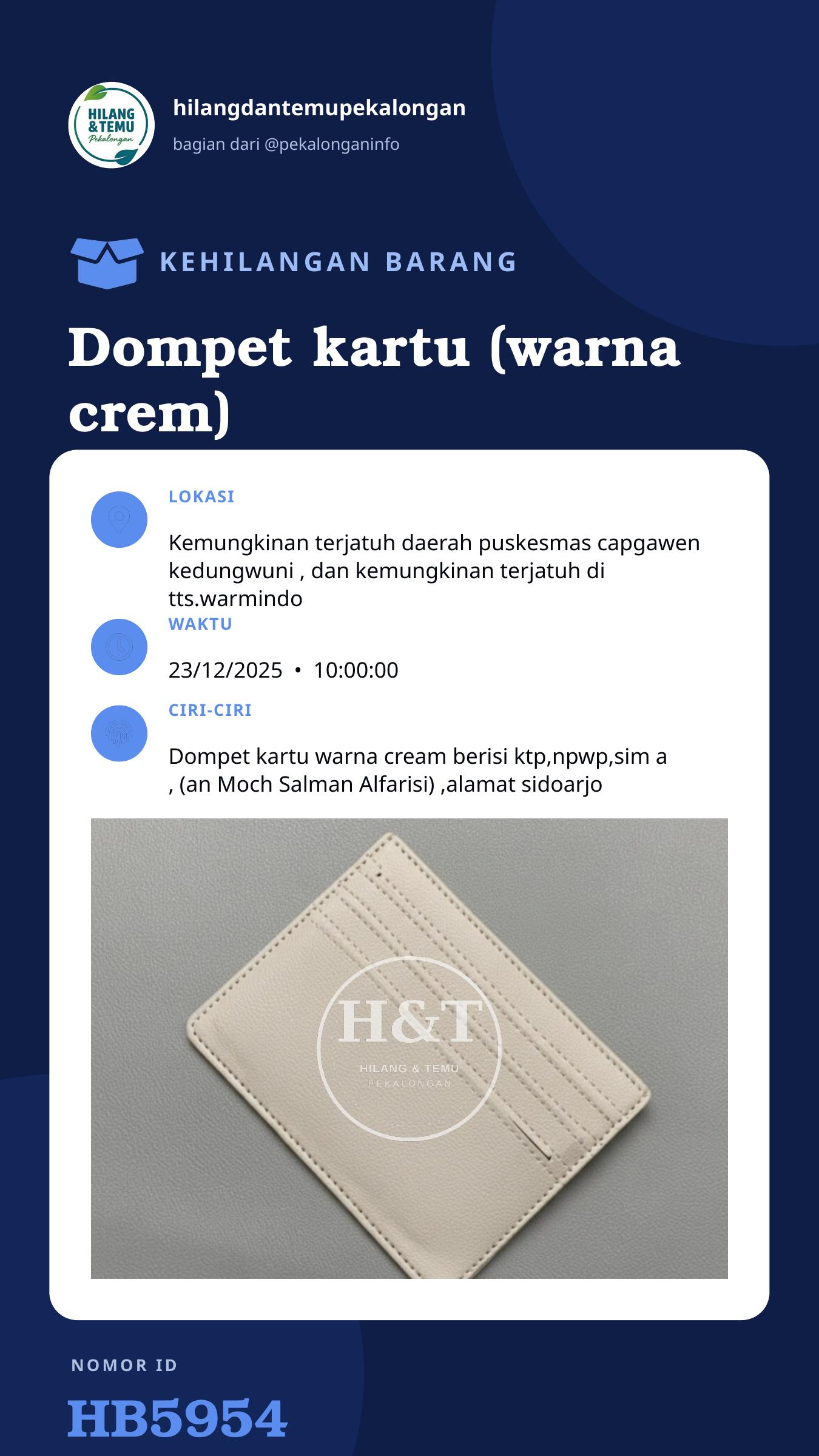 Story 9:16 laporan Dompet kartu (warna crem)