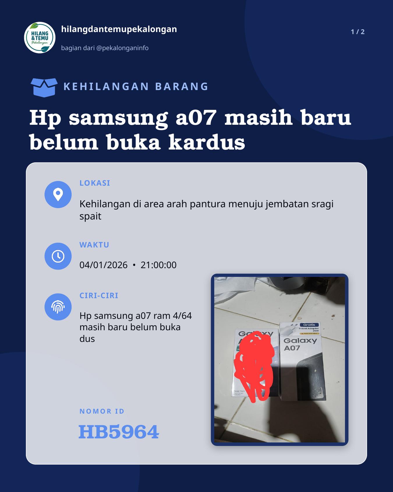 Slide 1 laporan Hp samsung a07 masih baru belum buka kardus