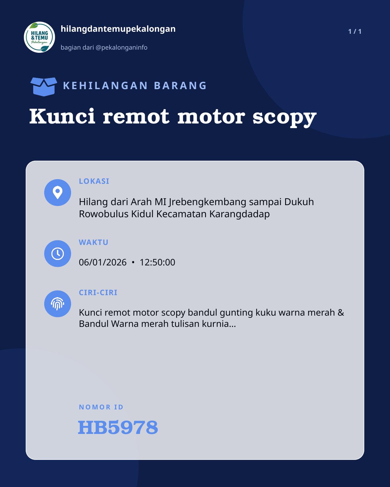 Slide laporan Kunci remot motor scopy (HB5978)