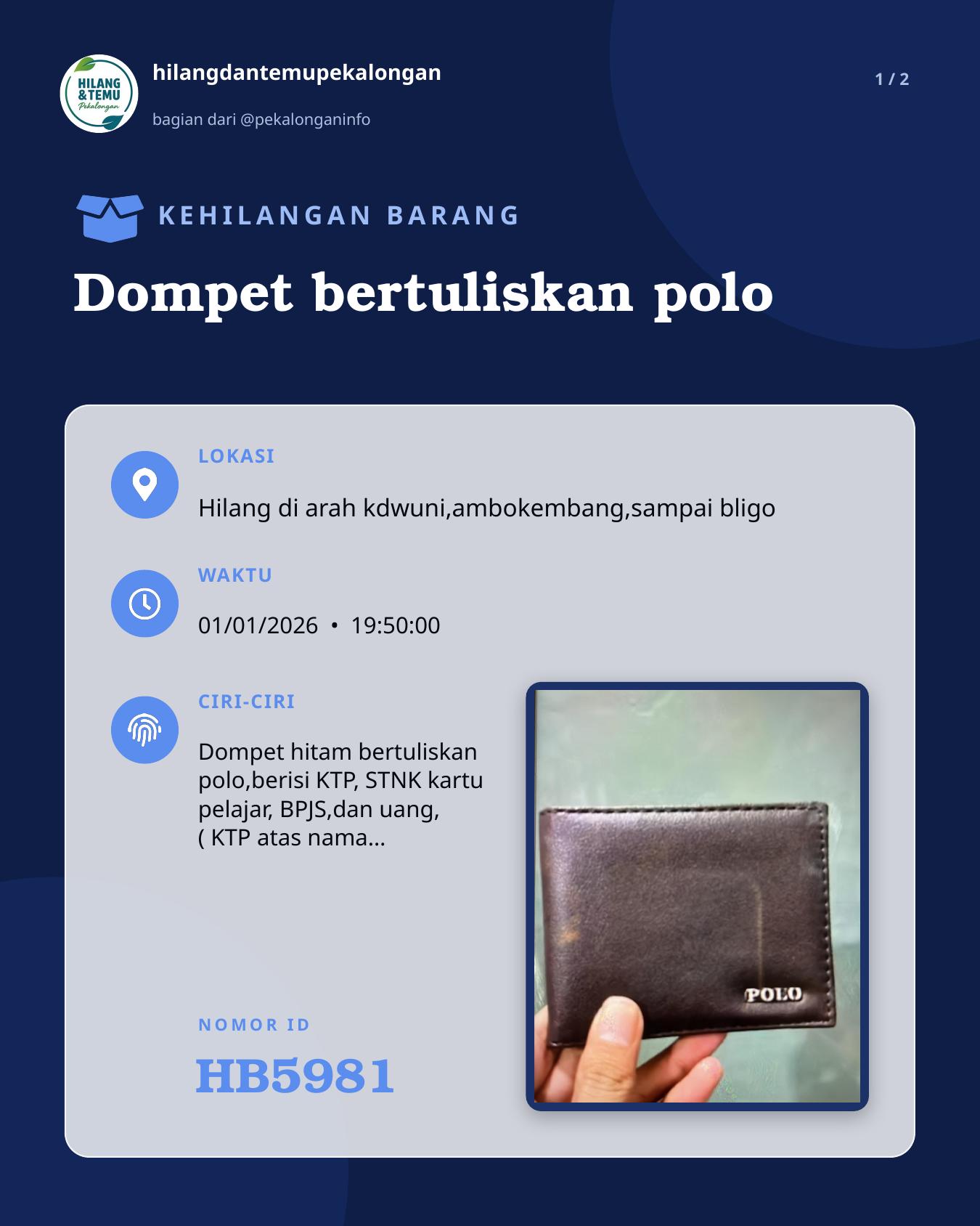 Slide 1 laporan Dompet bertuliskan polo