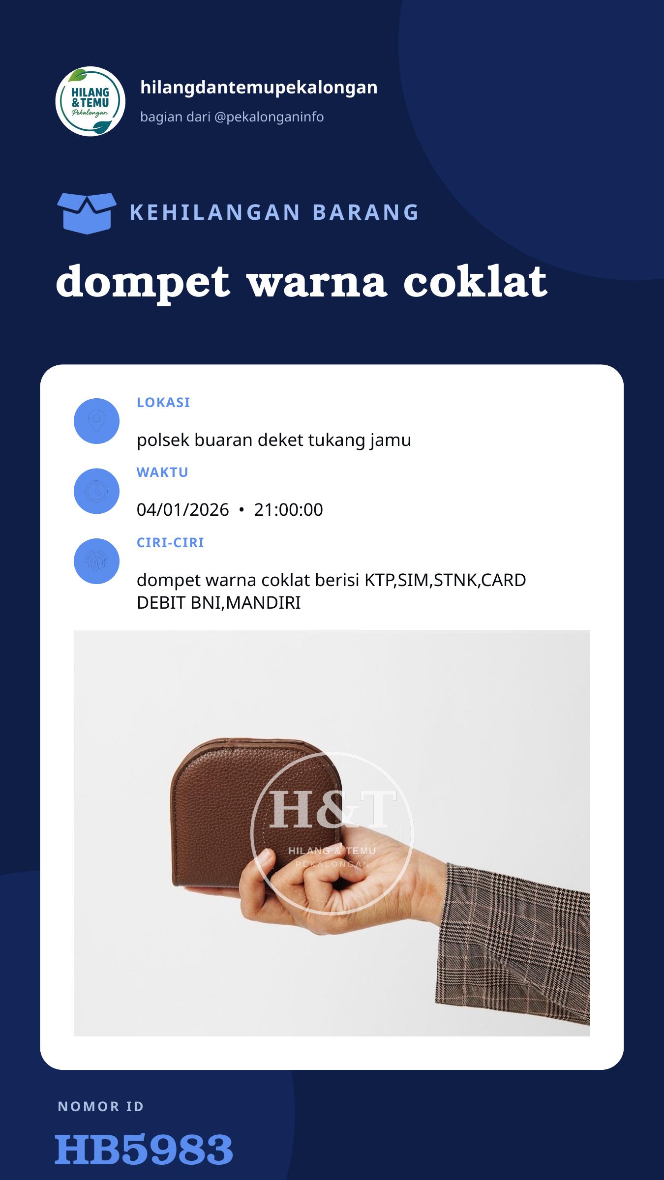 Story 9:16 laporan dompet warna coklat