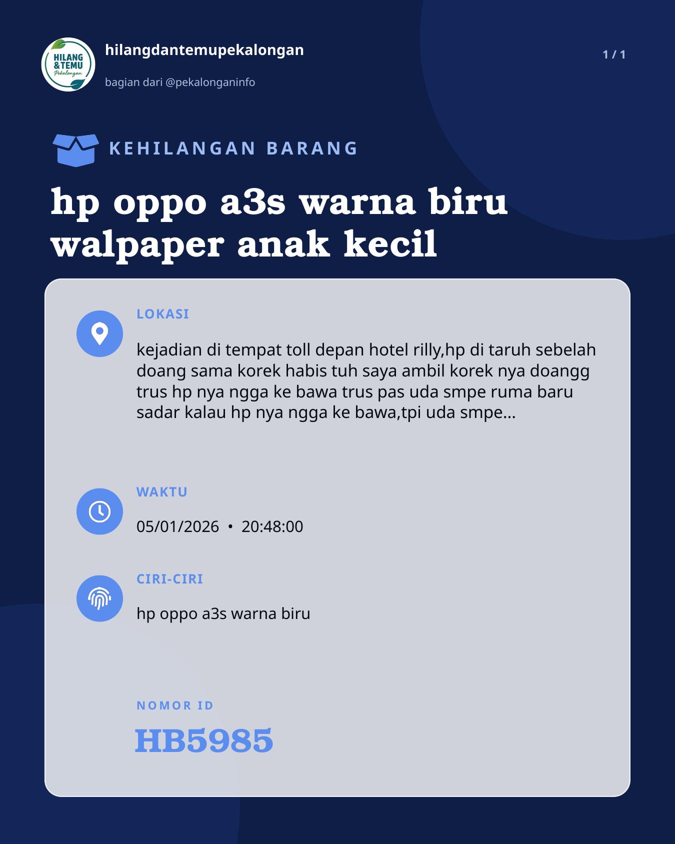 Slide laporan hp oppo a3s warna biru walpaper anak kecil (HB5985)
