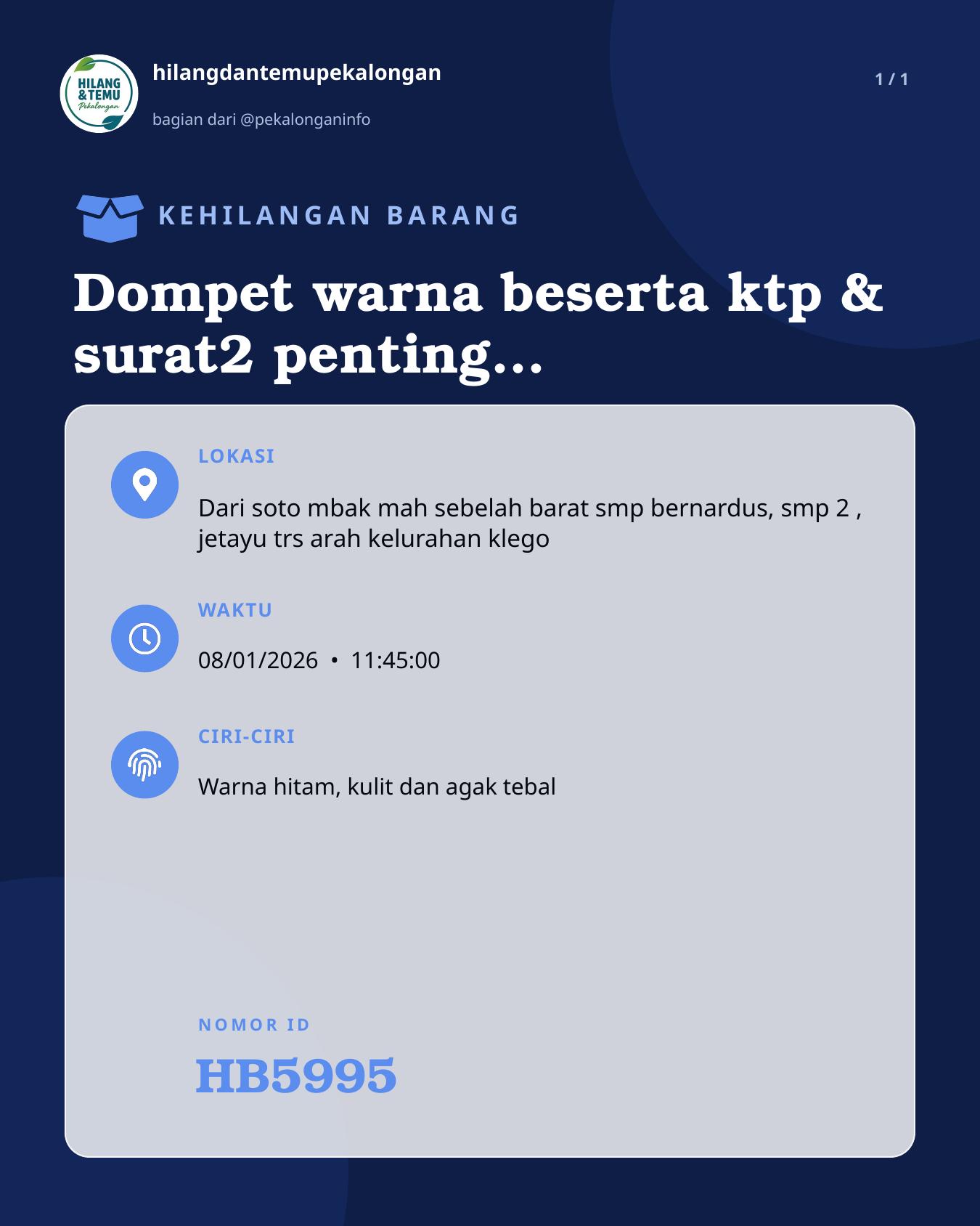 Slide laporan Dompet warna beserta ktp & surat2 penting lainnya (HB5995)
