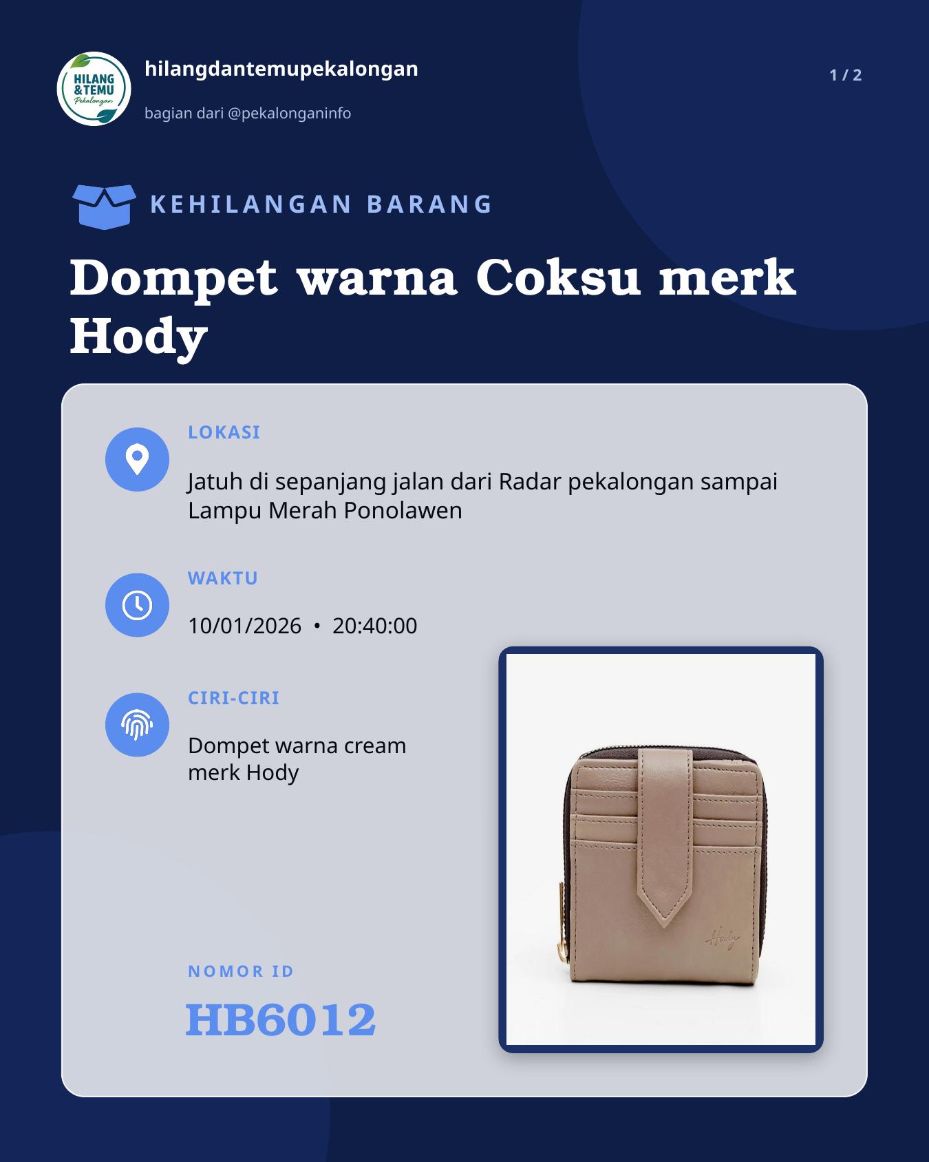Slide 1 laporan Dompet warna Coksu merk Hody