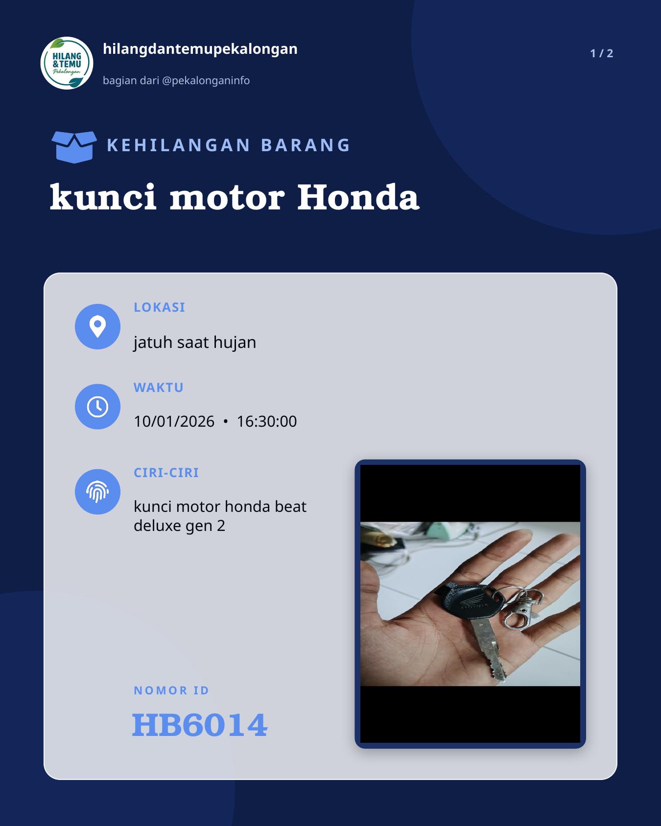 Slide 1 laporan kunci motor Honda