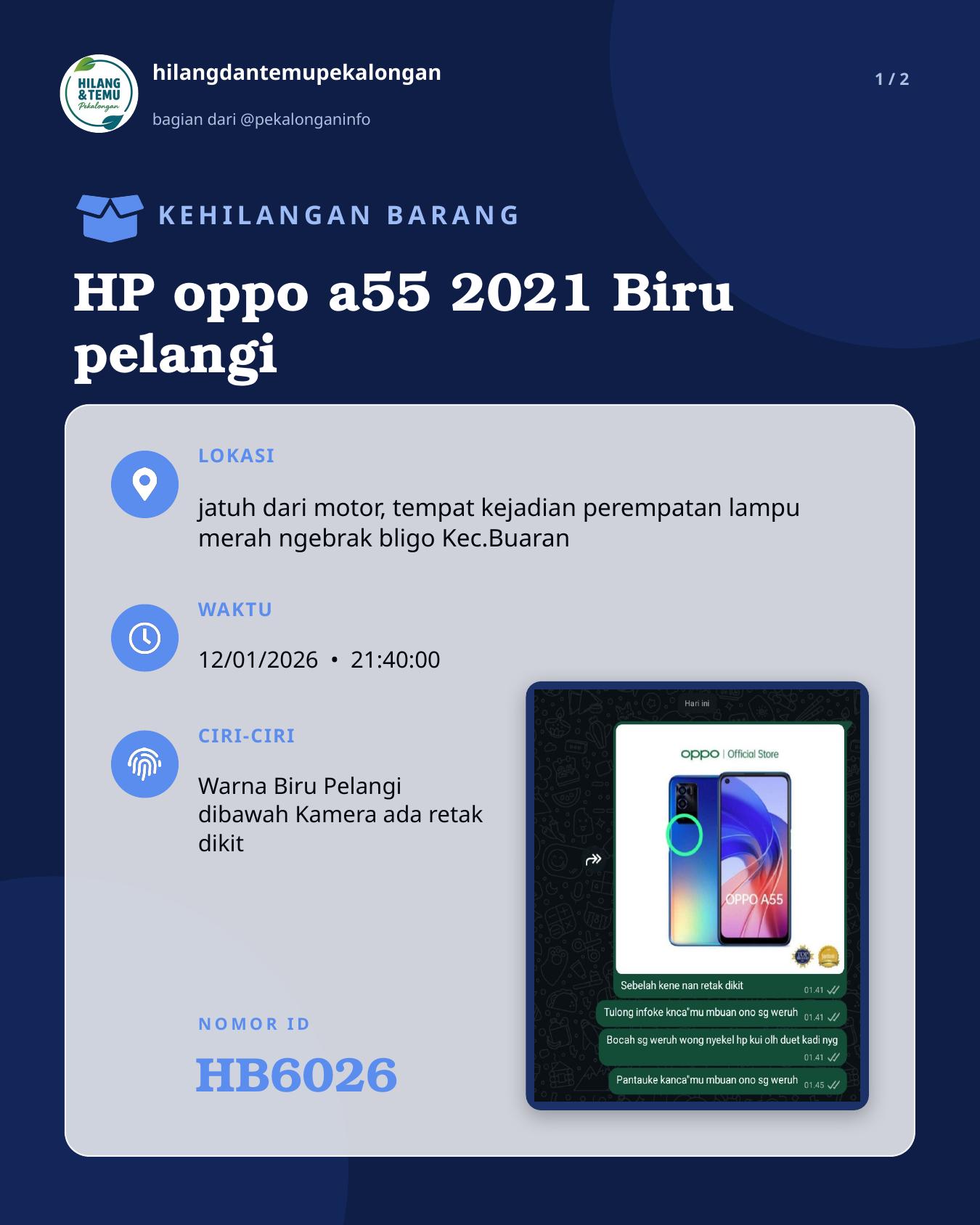 Slide 1 laporan HP oppo a55 2021 Biru pelangi