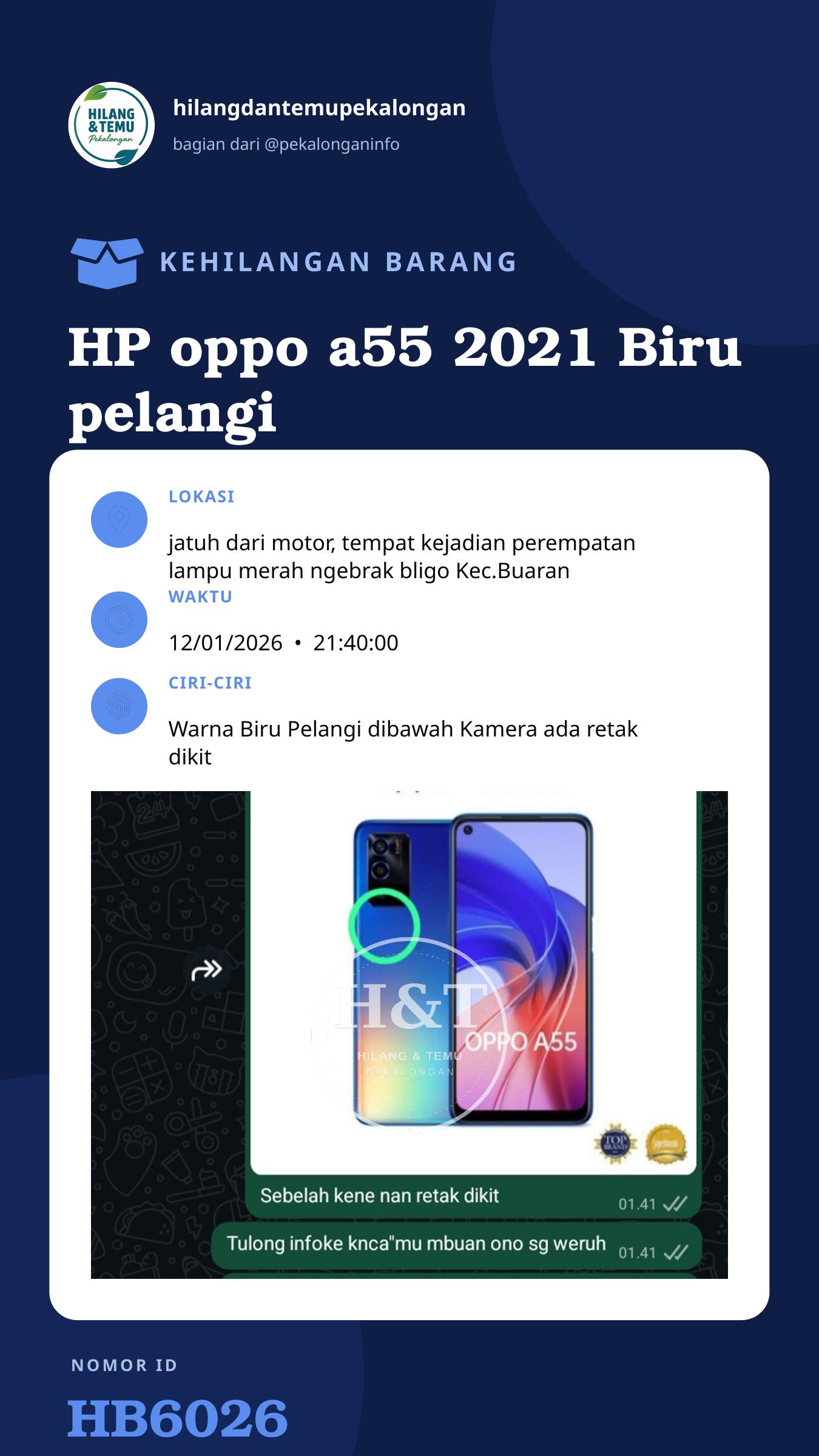 Story 9:16 laporan HP oppo a55 2021 Biru pelangi