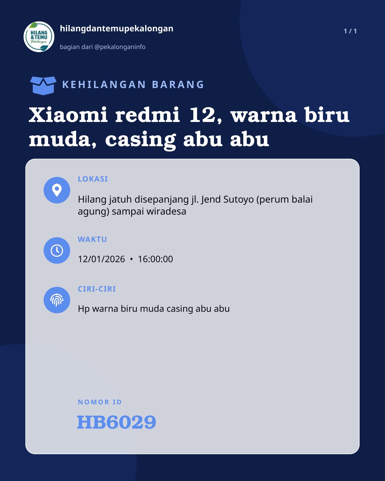 Slide laporan Xiaomi redmi 12, warna biru muda, casing abu abu (HB6029)
