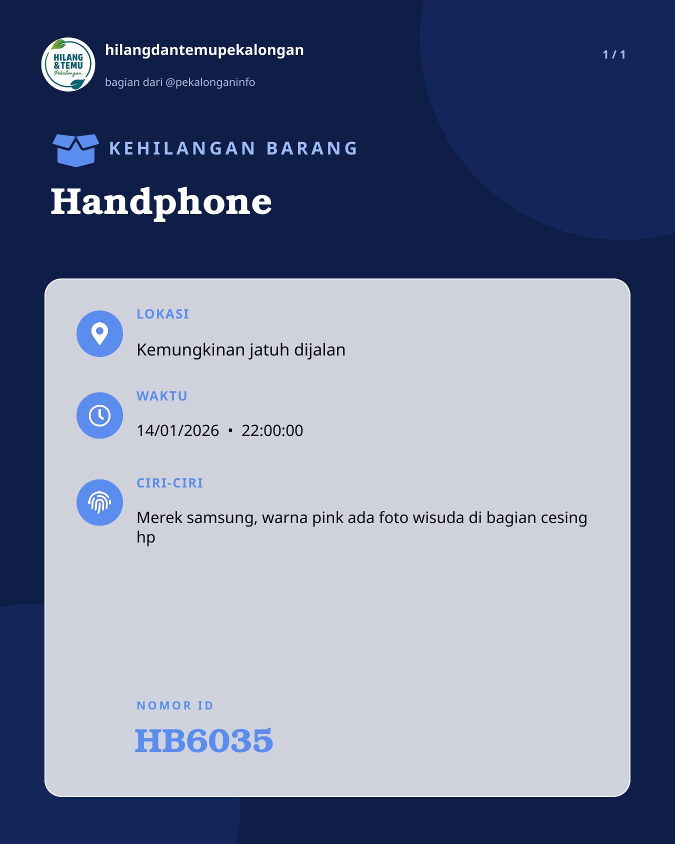 Slide laporan Handphone (HB6035)