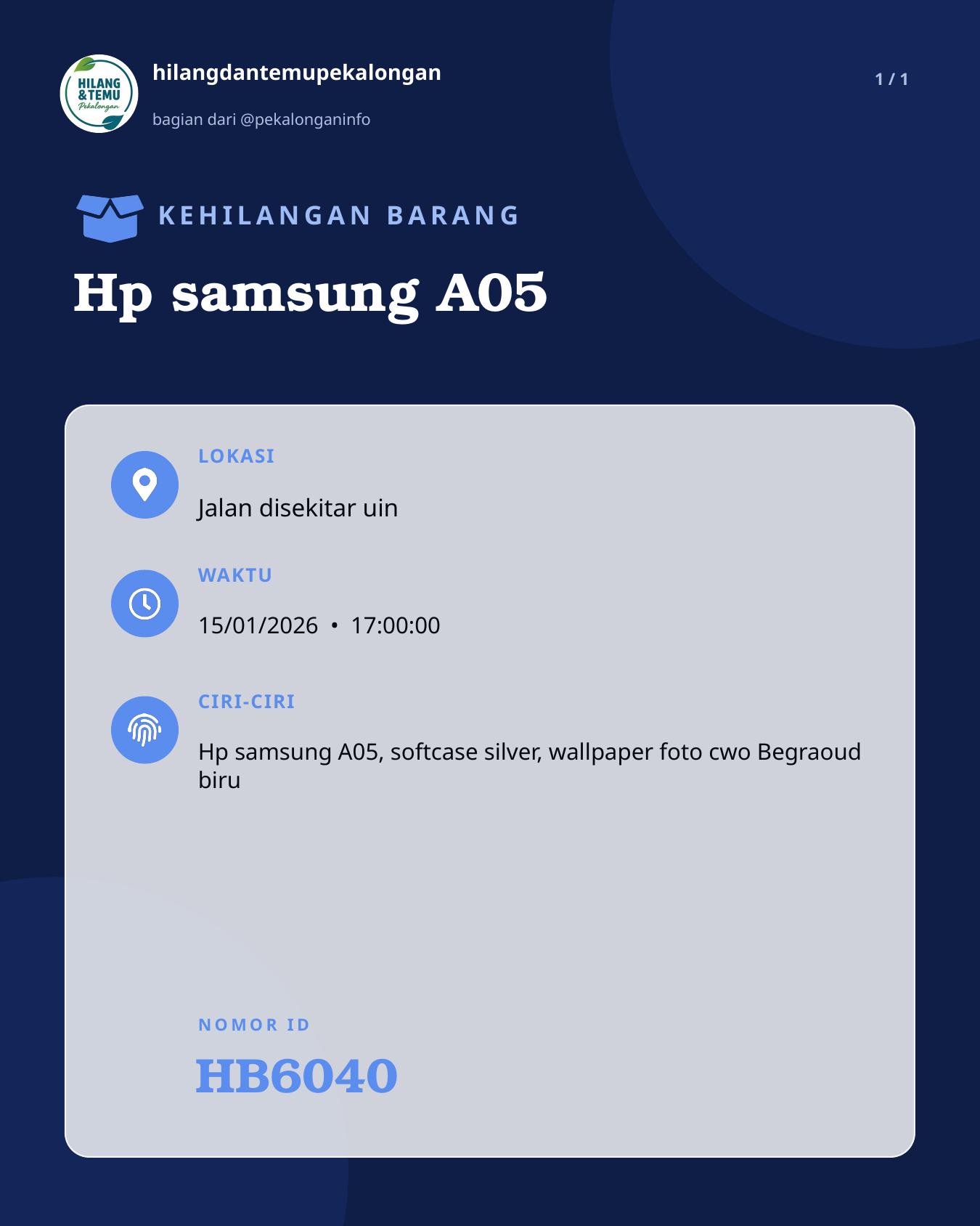 Slide laporan Hp samsung A05 (HB6040)