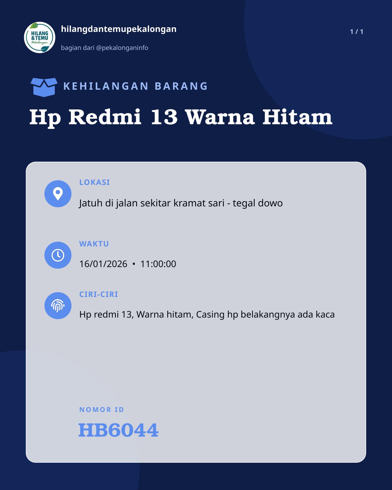 Slide laporan Hp Redmi 13 Warna Hitam (HB6044)