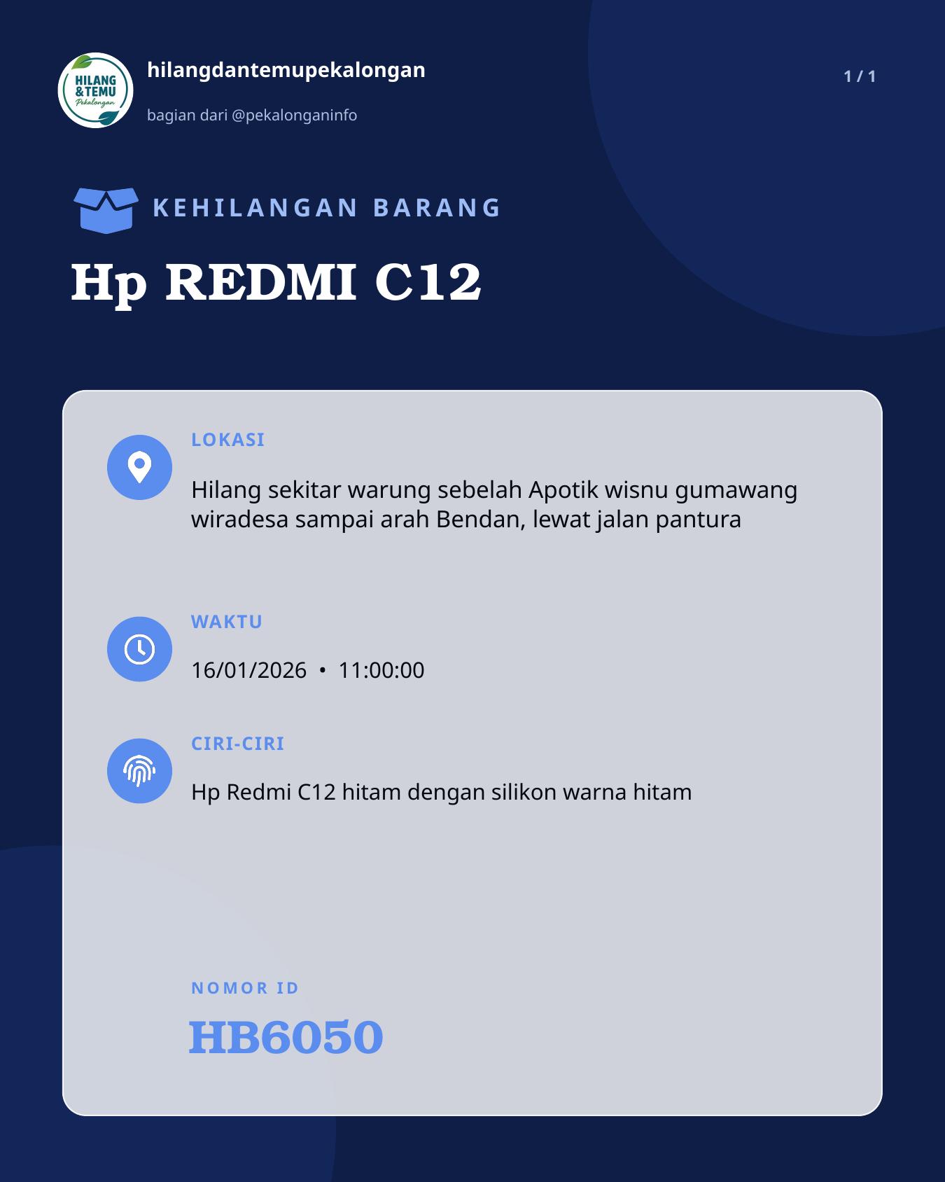 Slide laporan Hp REDMI C12 (HB6050)