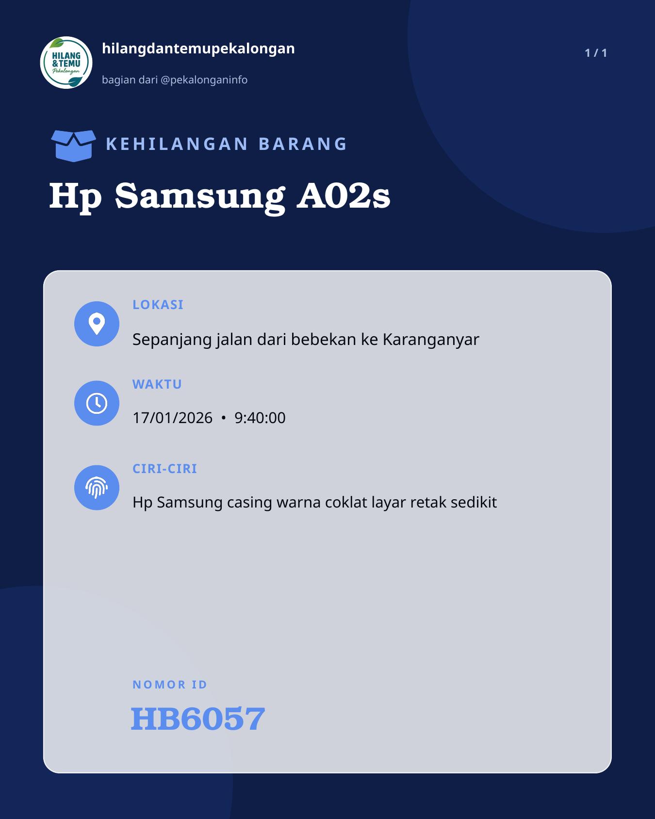 Slide laporan Hp Samsung A02s (HB6057)