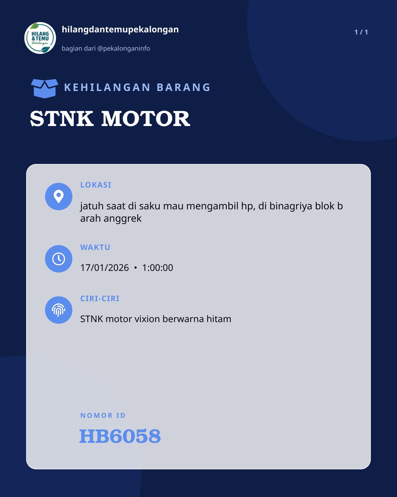 Slide laporan STNK MOTOR (HB6058)