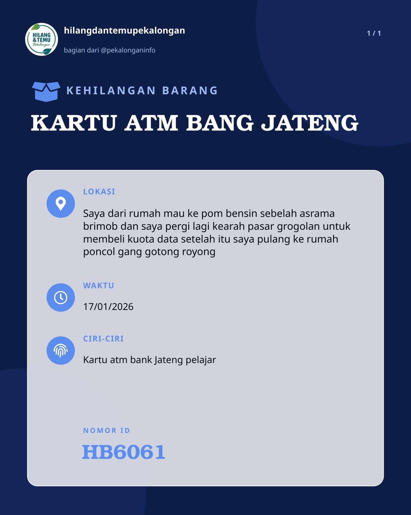 Slide laporan KARTU ATM BANG JATENG (HB6061)