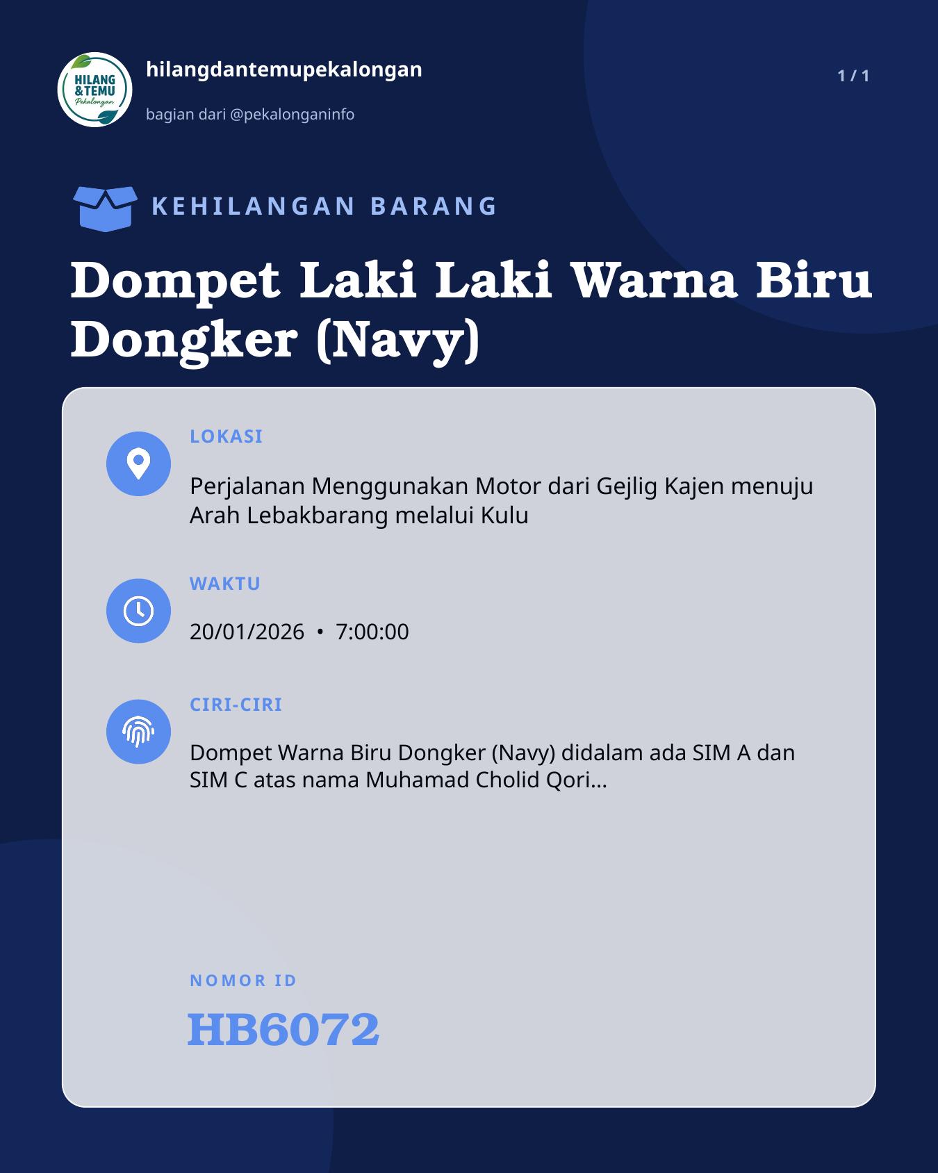 Slide laporan Dompet Laki Laki Warna Biru Dongker (Navy) (HB6072)