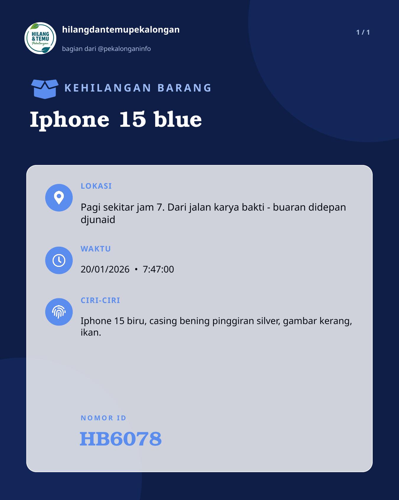 Slide laporan Iphone 15 blue (HB6078)