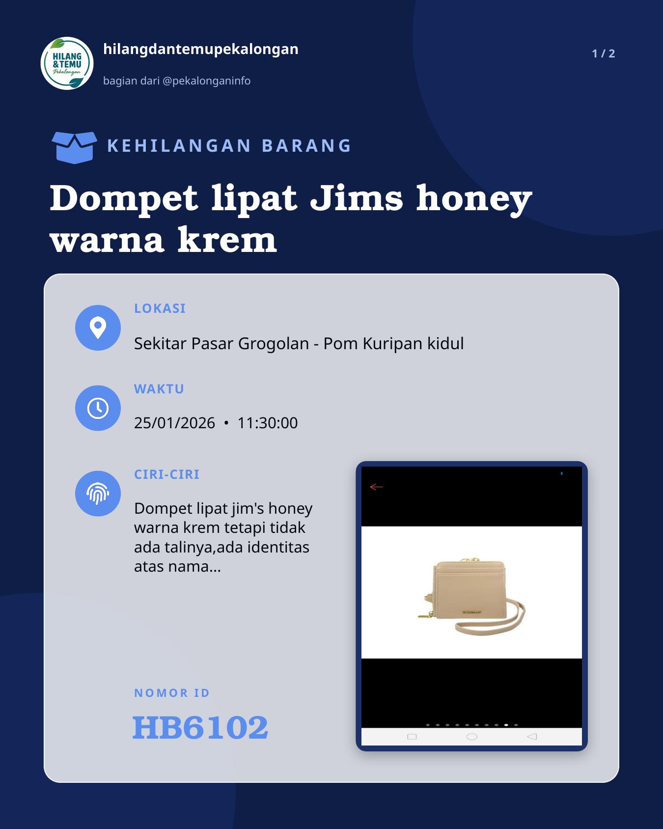 Slide 1 laporan Dompet lipat Jims honey warna krem