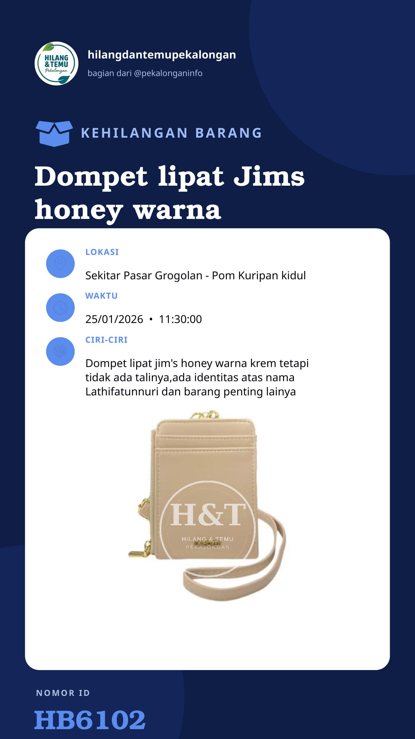 Story 9:16 laporan Dompet lipat Jims honey warna krem