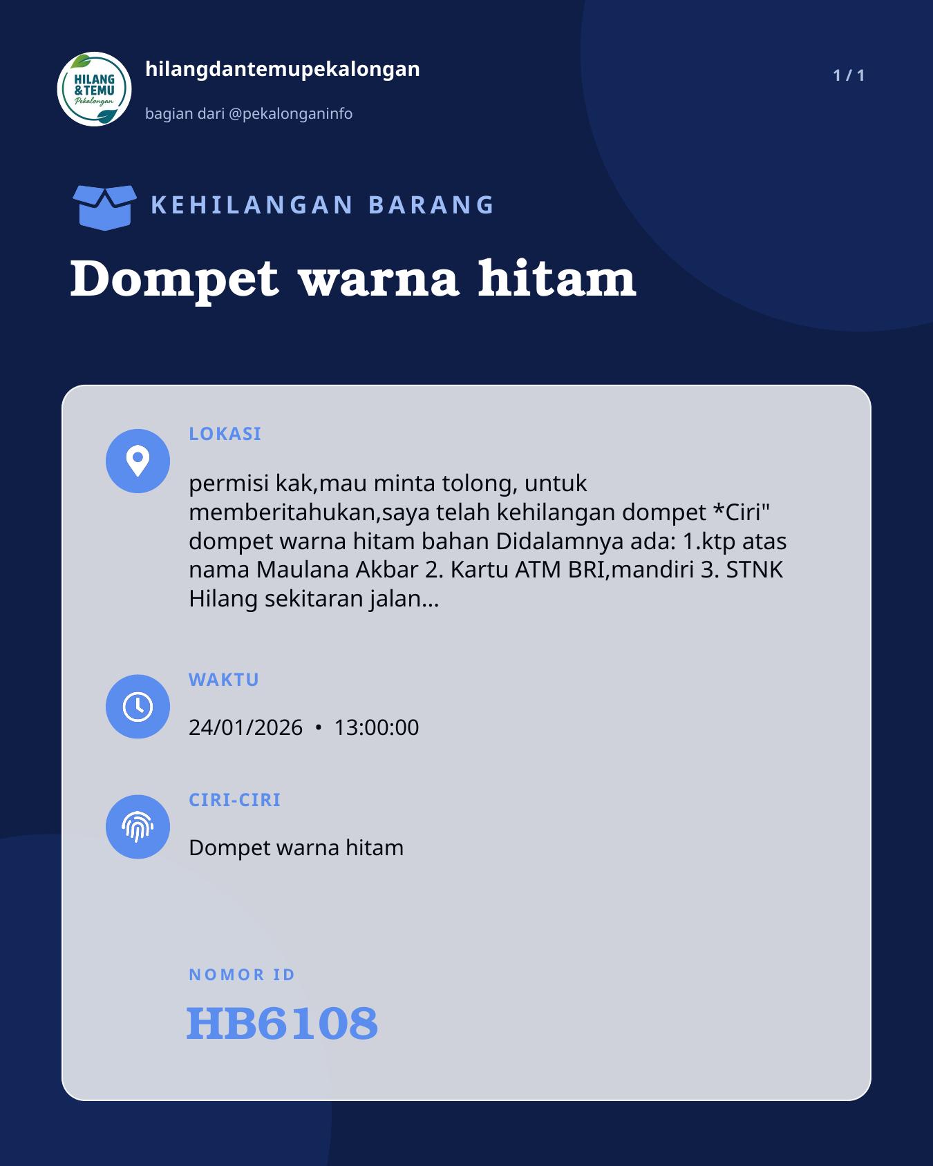 Slide laporan Dompet warna hitam (HB6108)