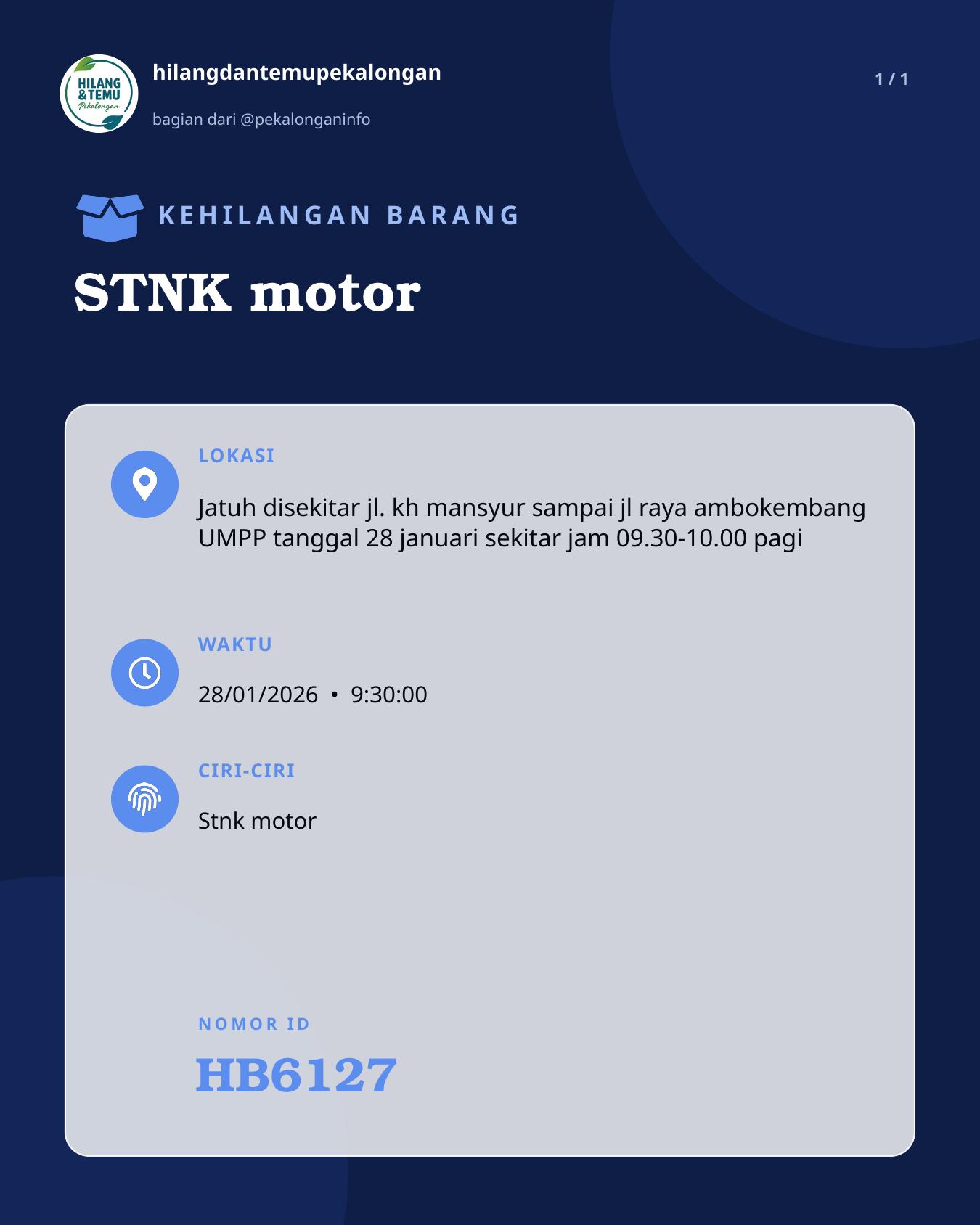 Slide laporan STNK motor (HB6127)