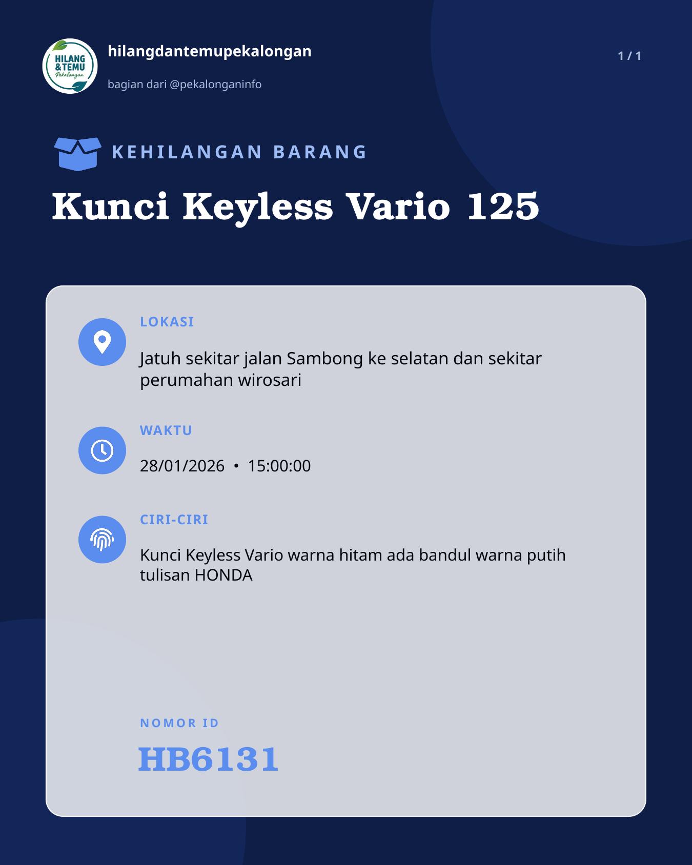 Slide laporan Kunci Keyless Vario 125 (HB6131)