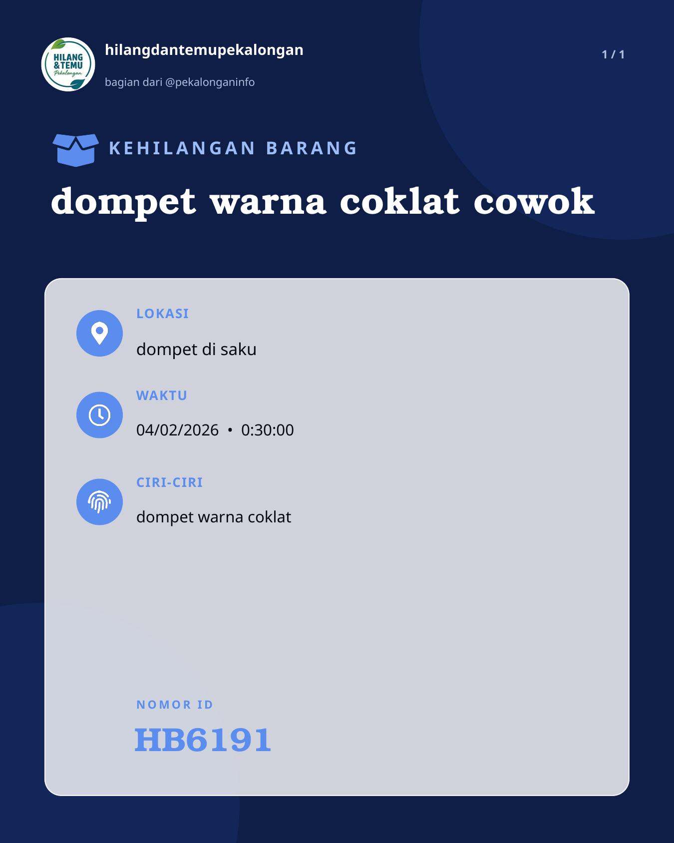 Slide laporan dompet warna coklat cowok (HB6191)