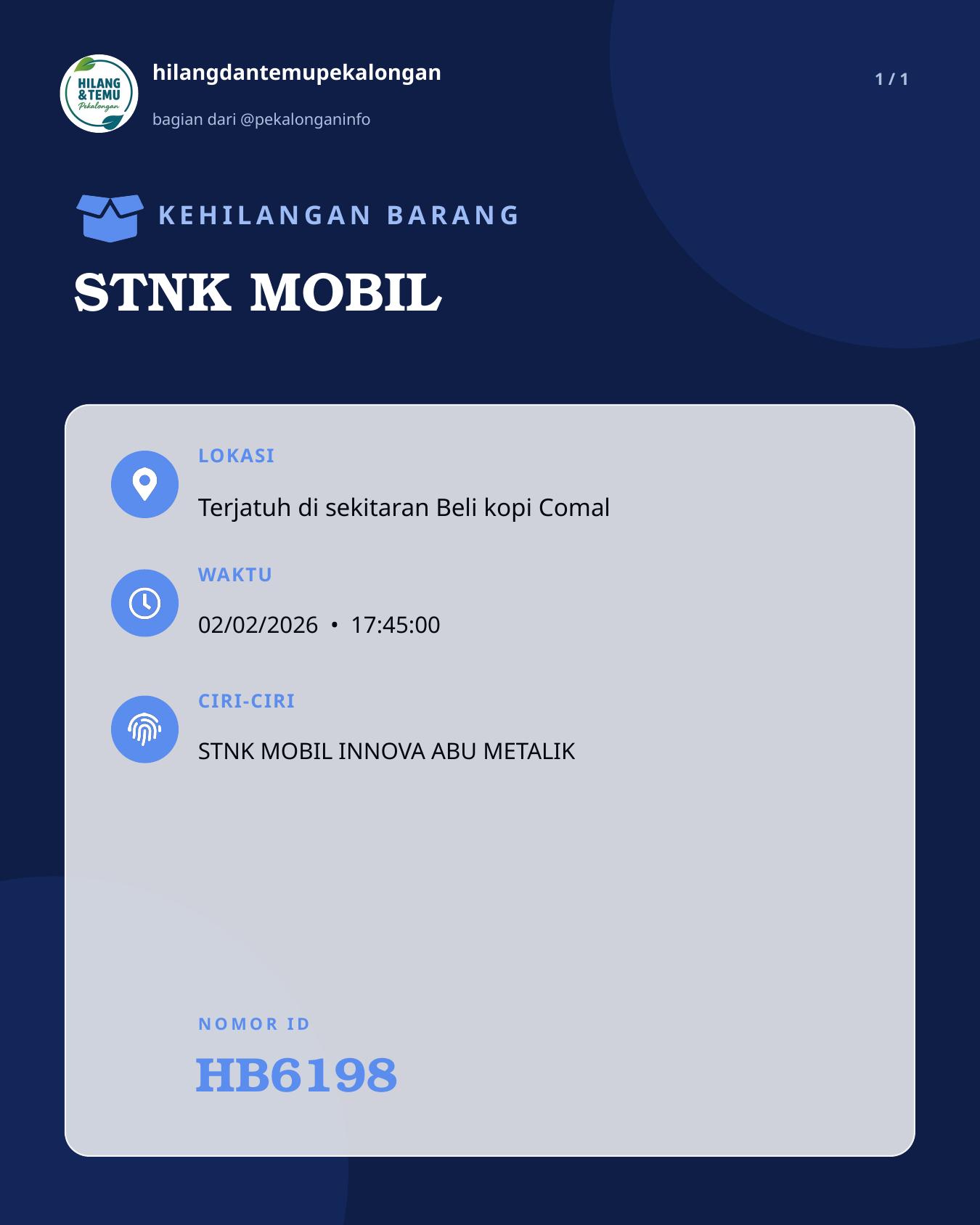 Slide laporan STNK MOBIL (HB6198)