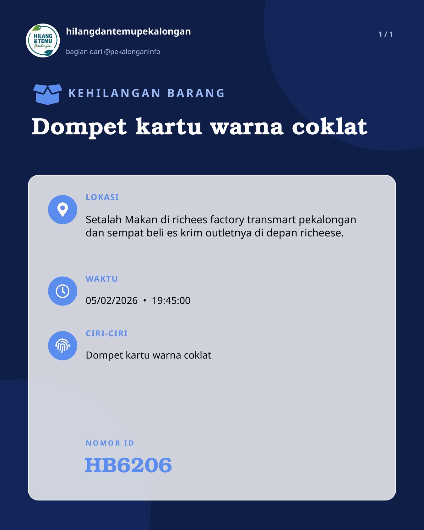 Slide laporan Dompet kartu warna coklat (HB6206)