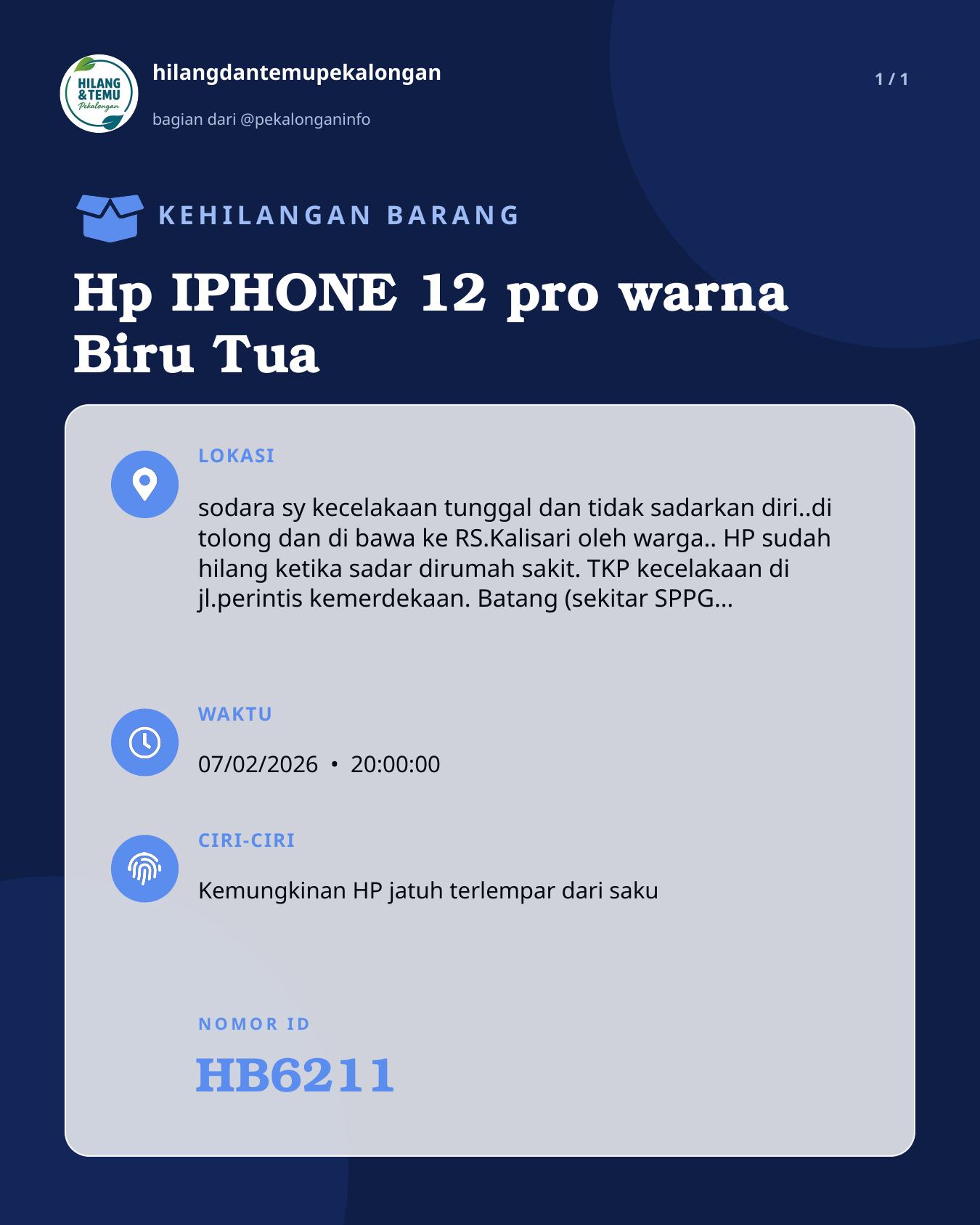 Slide laporan Hp IPHONE 12 pro warna Biru Tua (HB6211)
